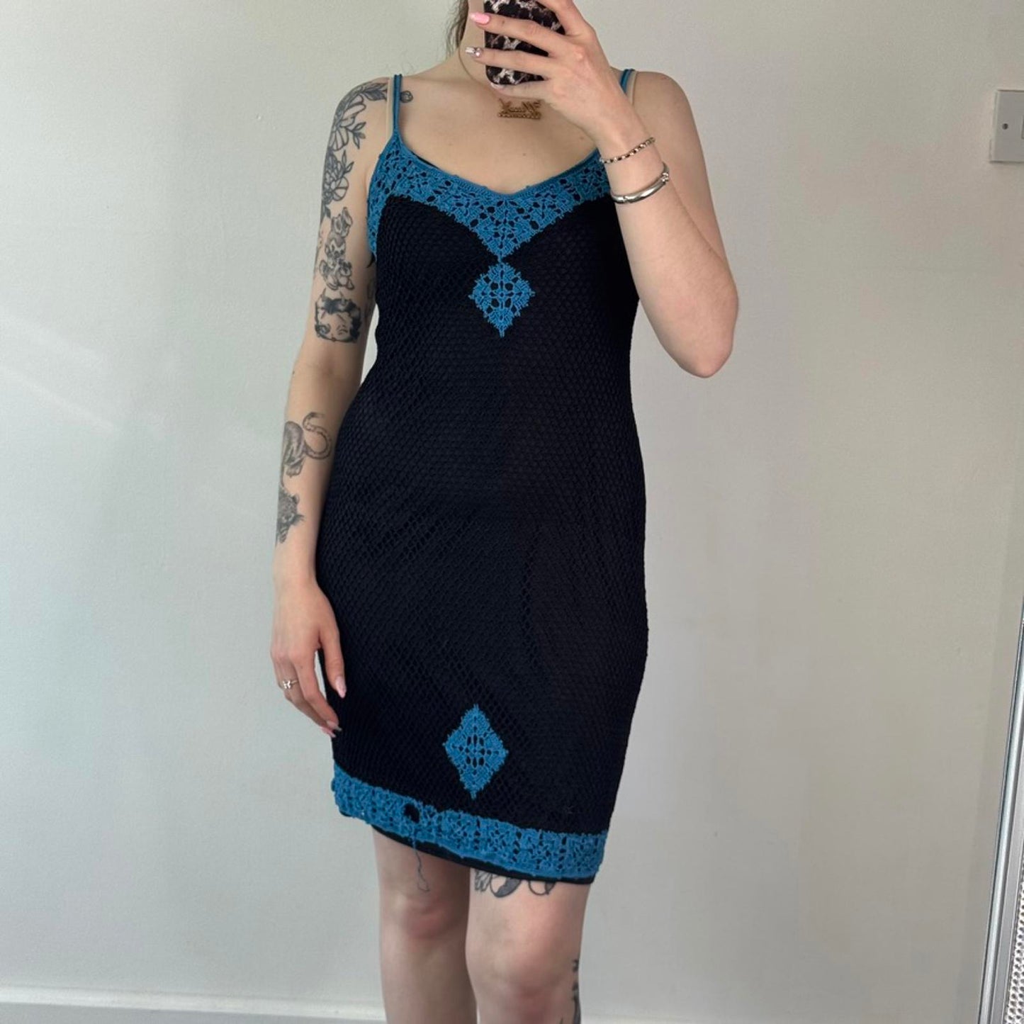 Y2K vintage crochet mini dress v neck summer festival