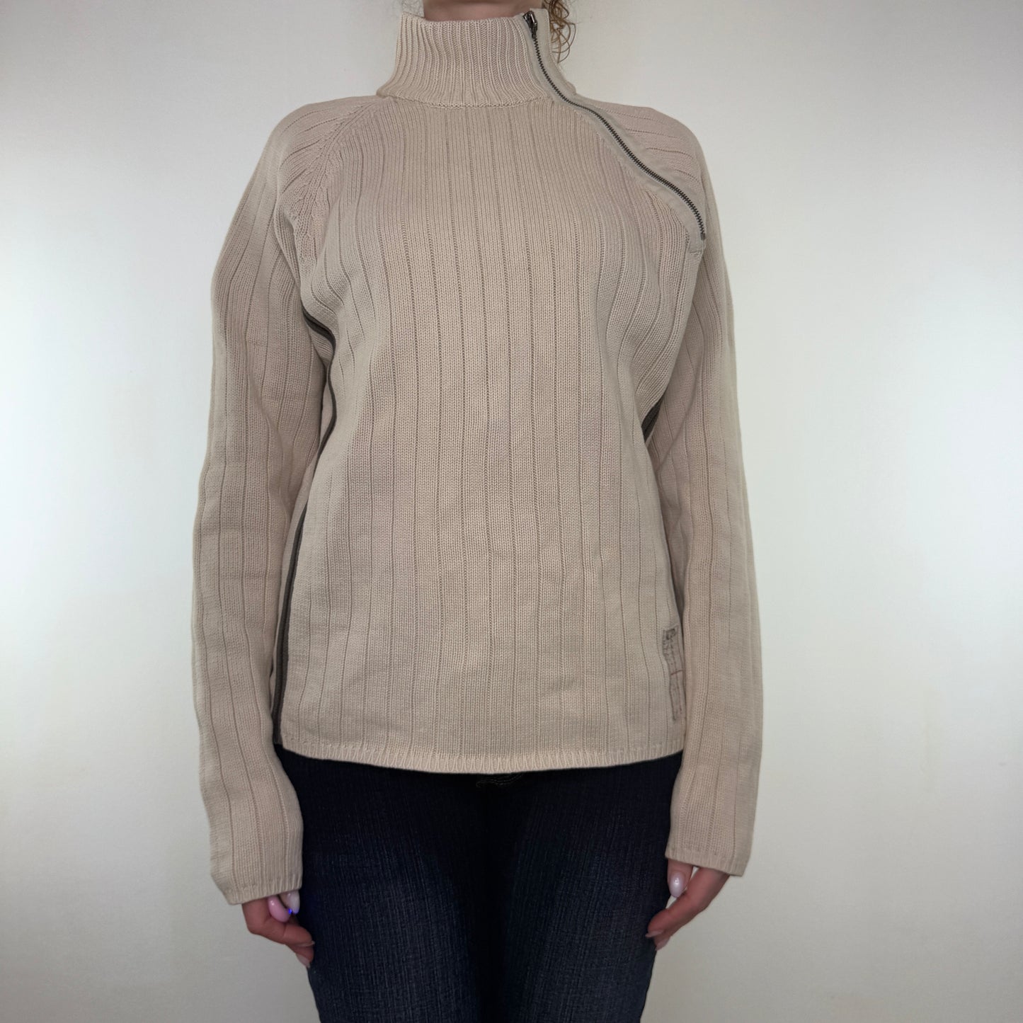 Y2K vintage asymmetrical zip knit jumper