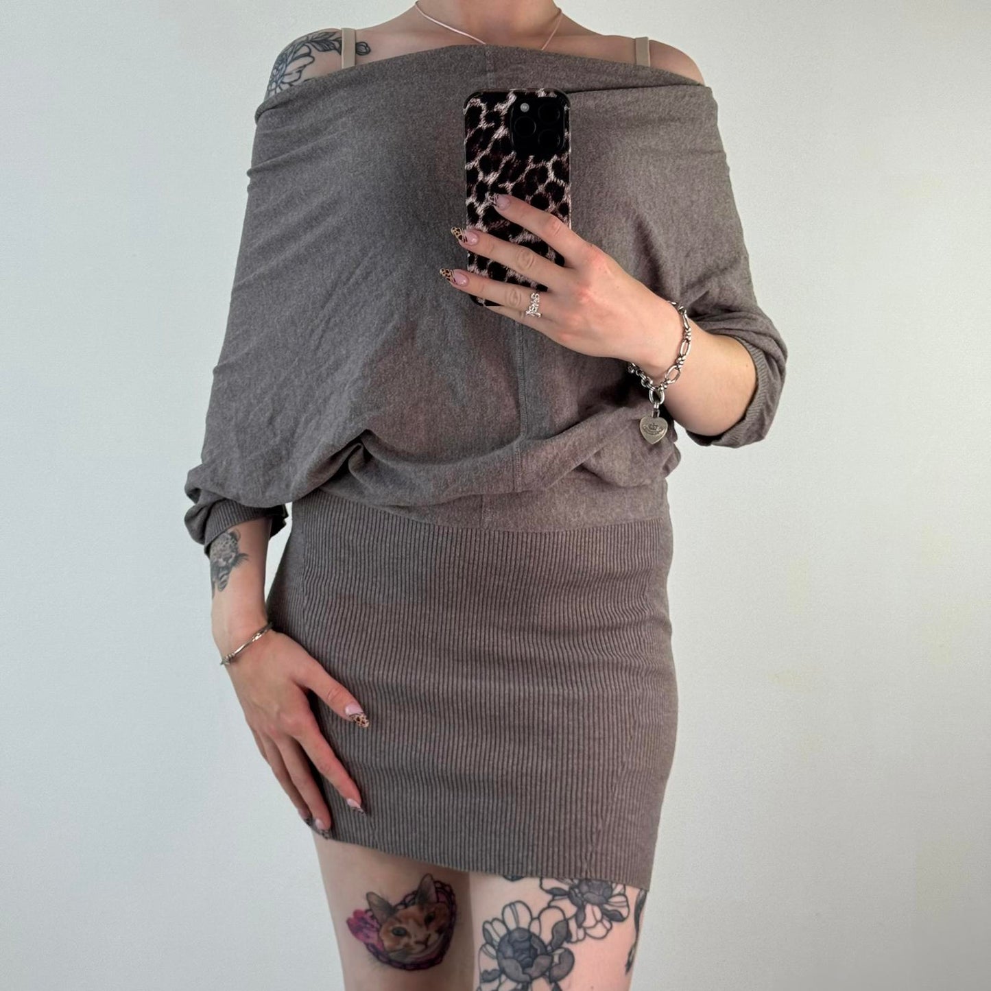 Vintage All Saints Elgar mini dress mini knit slouchy cowl neck off the shoulder