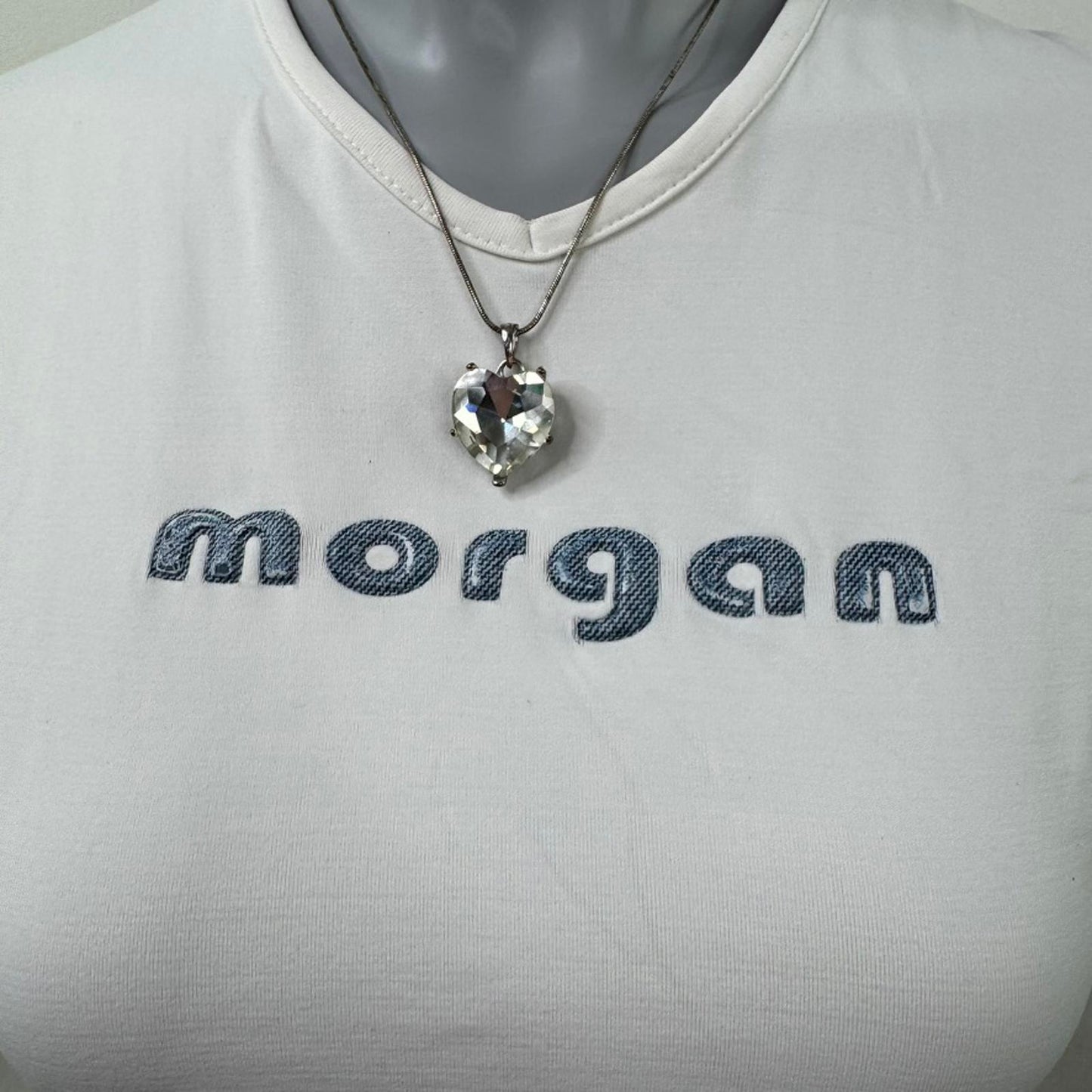 Y2K vintage Morgan De Toi baby tee short sleeve top slinky text fitted stretchy