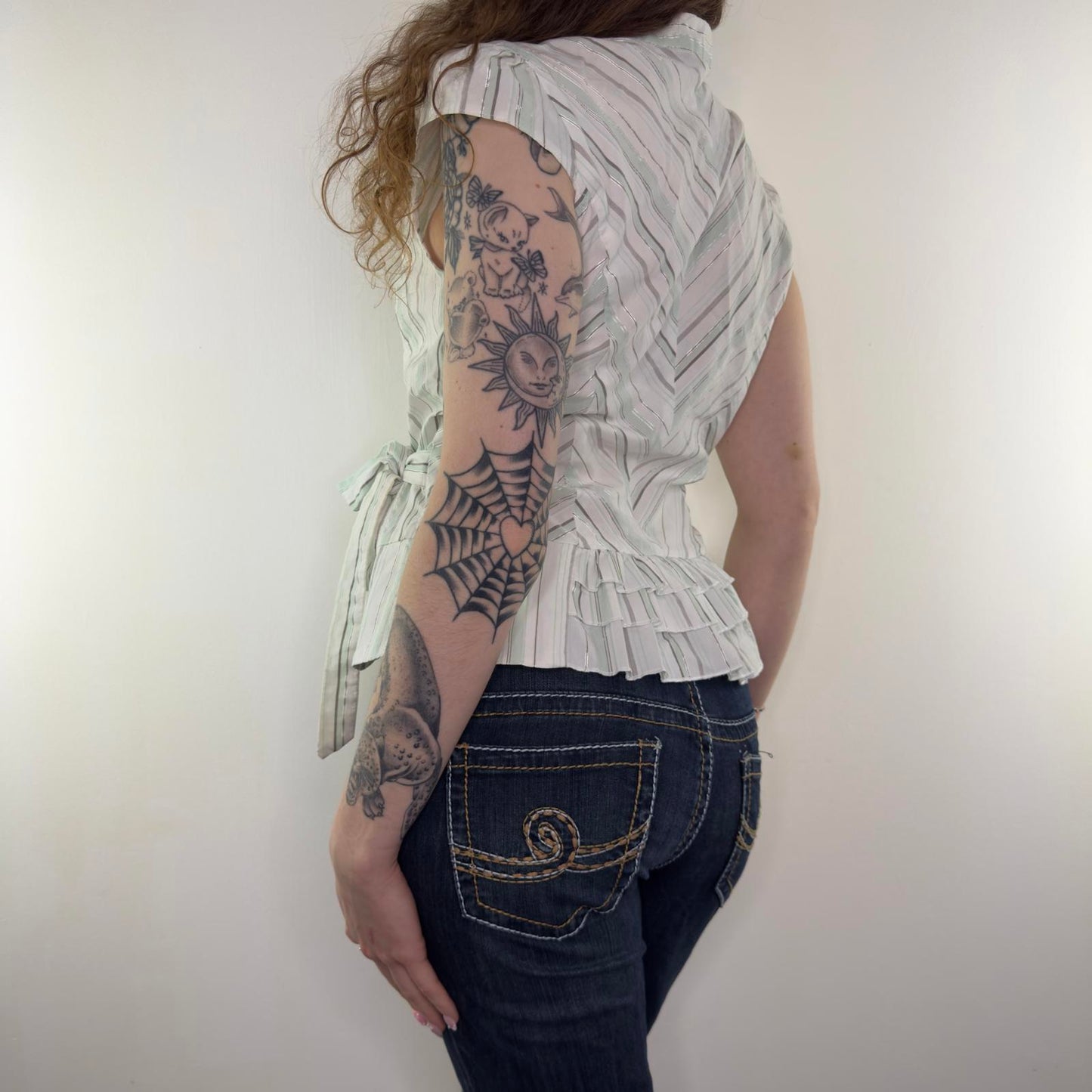 Y2K vintage stretch pinstripe short sleeve shirt