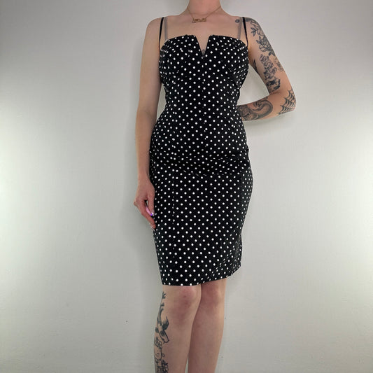 Y2K spotty zip up bust cups midi dress