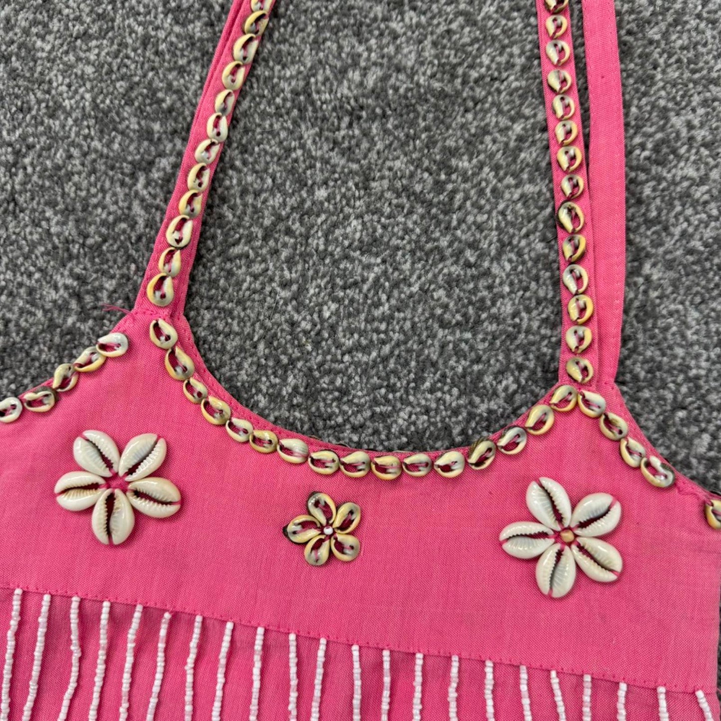Y2K vintage sea shell shoulder bag pink tassel beaded beach summer holiday