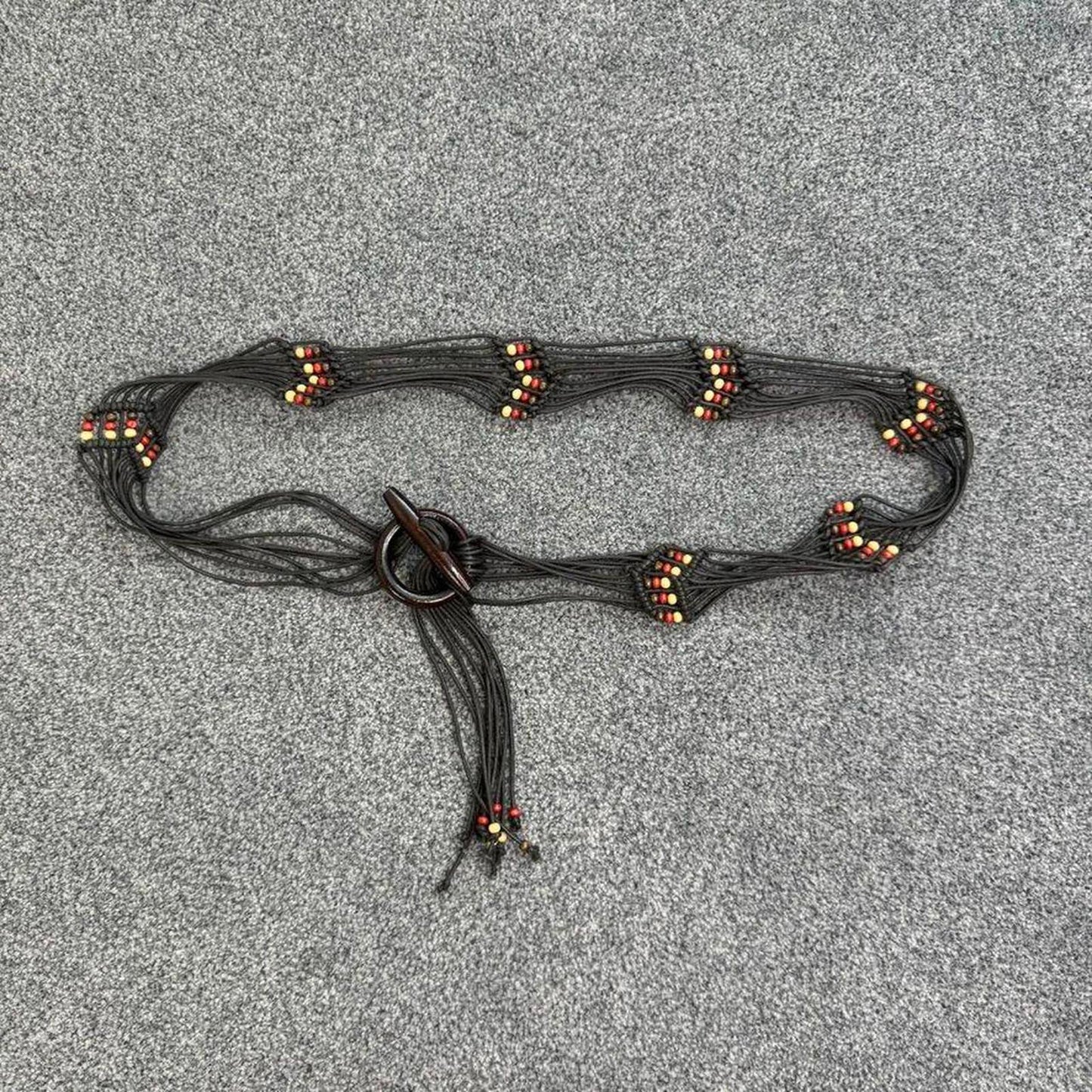 Y2K vintage O ring beaded wooden belt braided woven