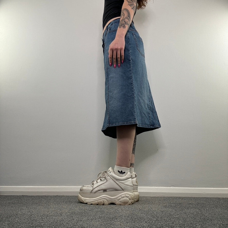 Y2K denim midi skirt