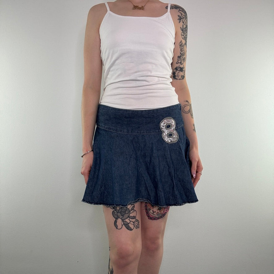 Y2K vintage number low rise chainmail denim mini skirt