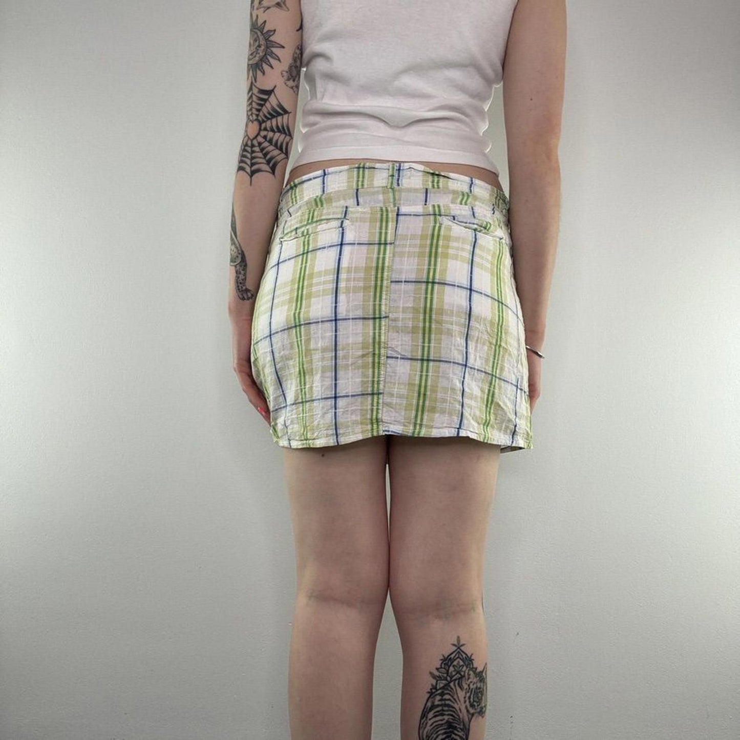 Y2K vintage tartan mini skirt summer check print white blue green