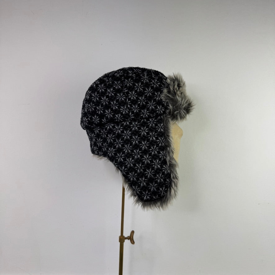 Y2K vintage sparkly snowflake faux fur trapper hat