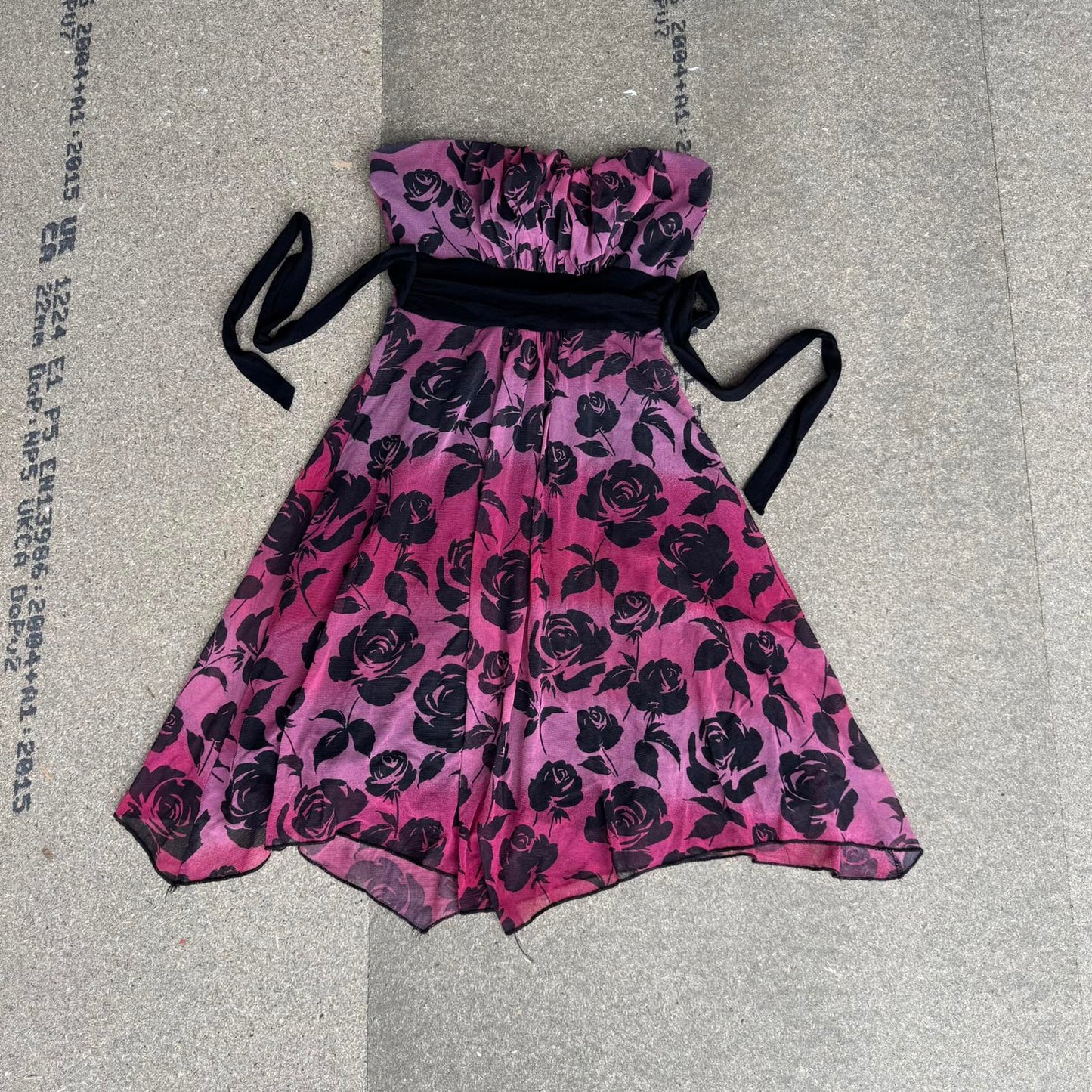 Y2K vintage Jane Norman strapless ombre floral mesh mini dress