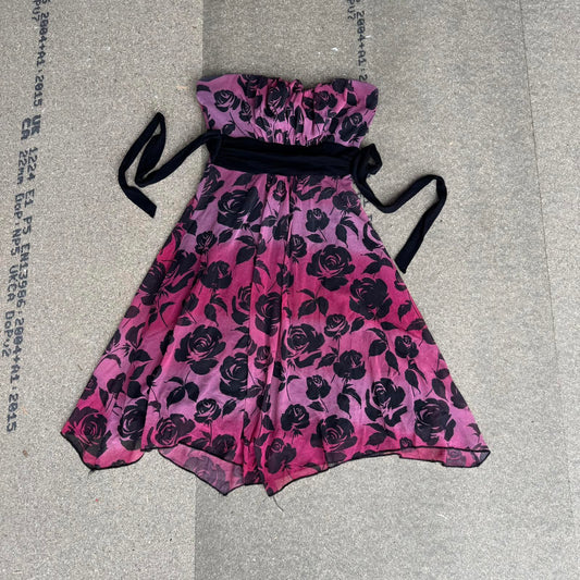 Y2K vintage Jane Norman strapless ombre floral mesh mini dress