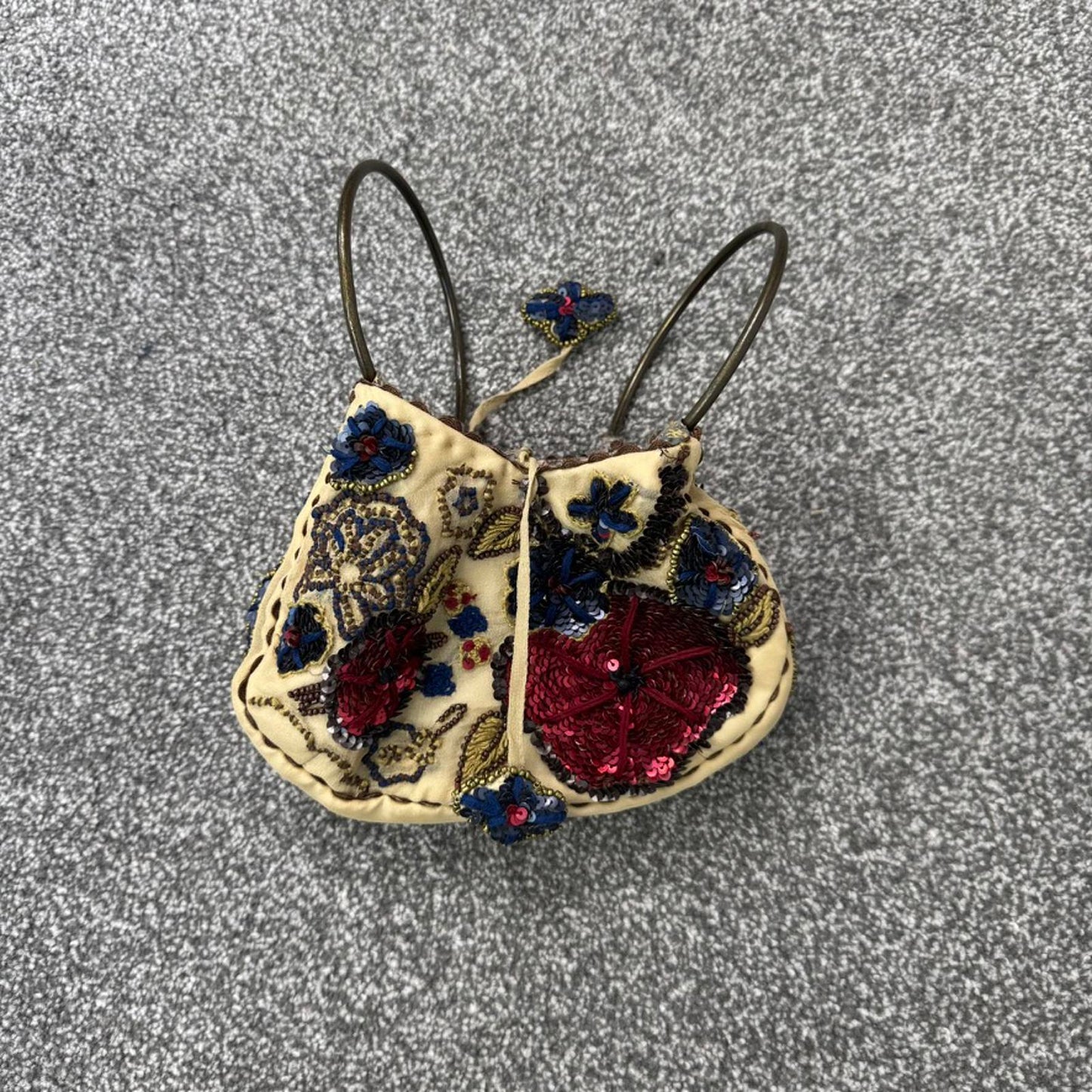 Y2K vintage silk sequin floral beaded embroidered mini micro handbag o ring boho