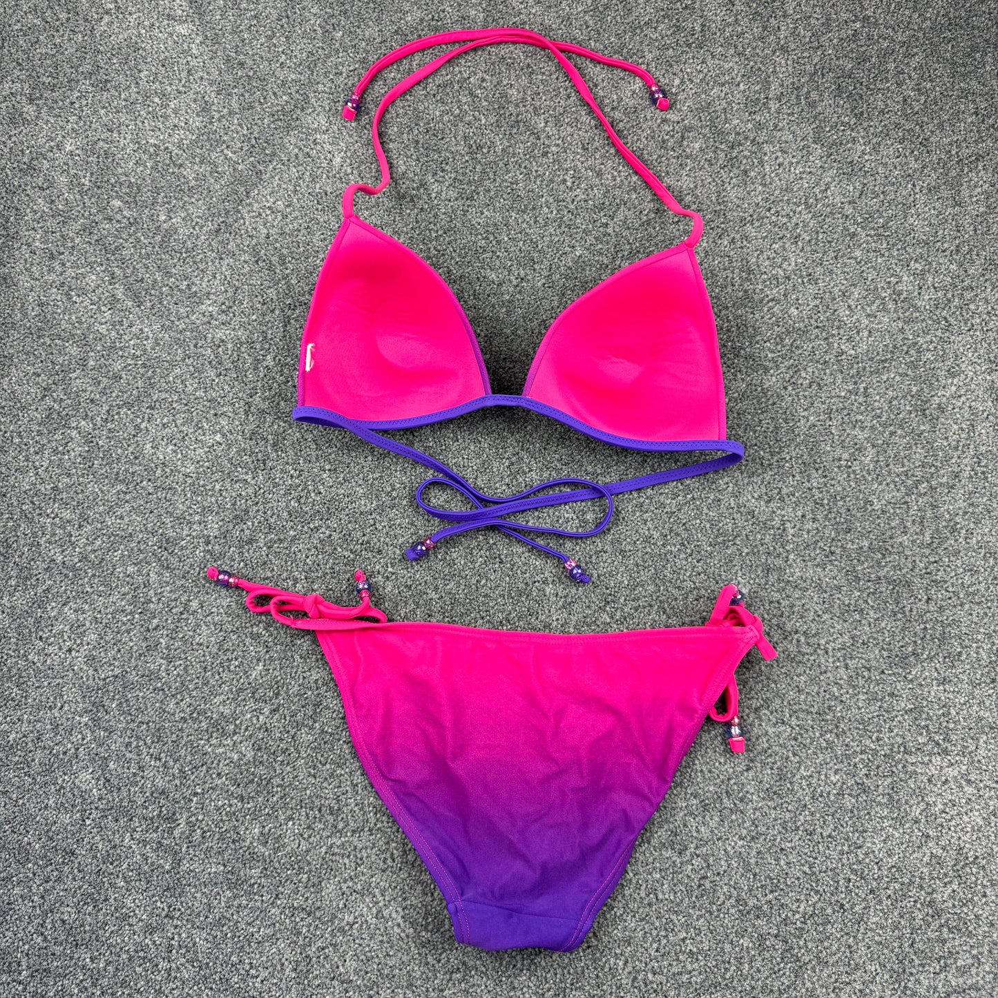 Y2K pink purple ombre push up bikini halter neck top bottoms set