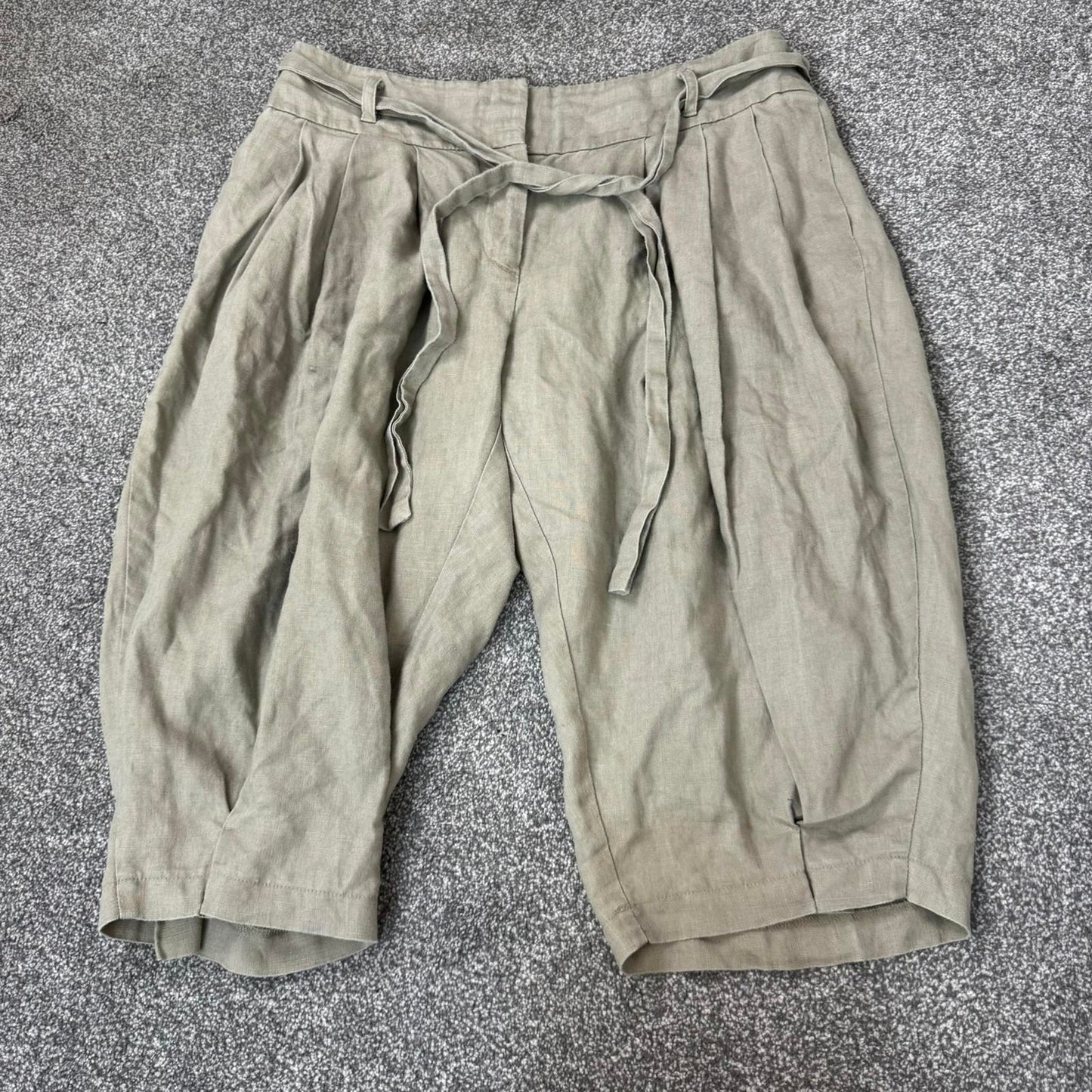 Y2K vintage linen low rise baggy tailored shorts tie bow belt pleated mid calf
