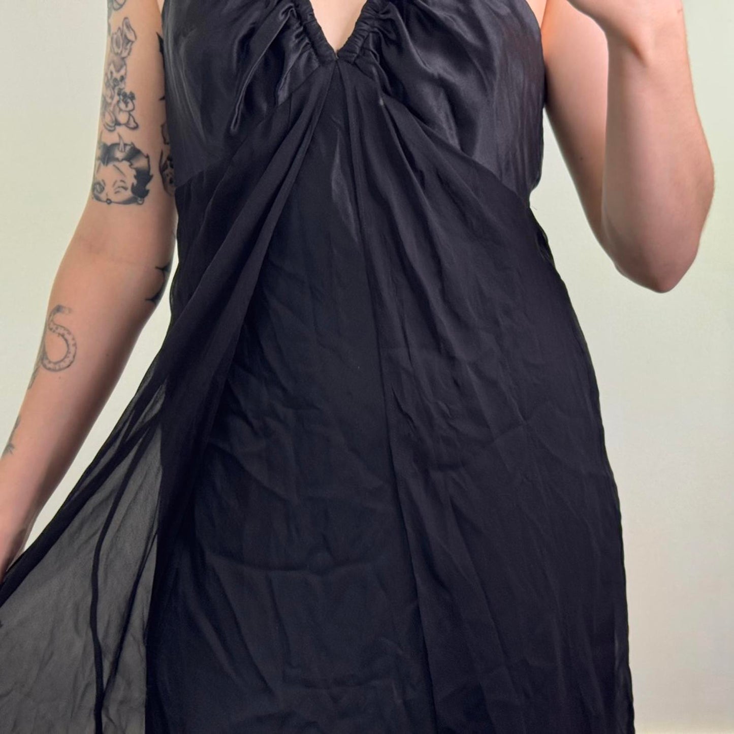 Y2K vintage 100% silk halter neck midi dress open front a line lightweight