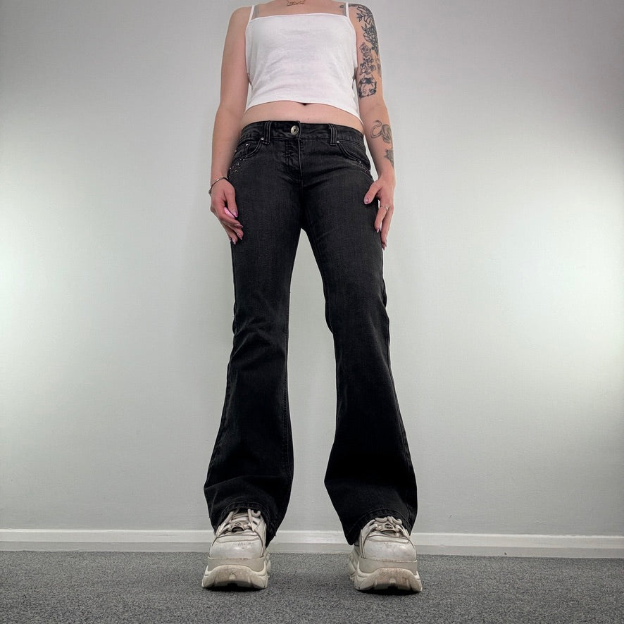 Y2K vintage rhinestone low rise bootcut jeans