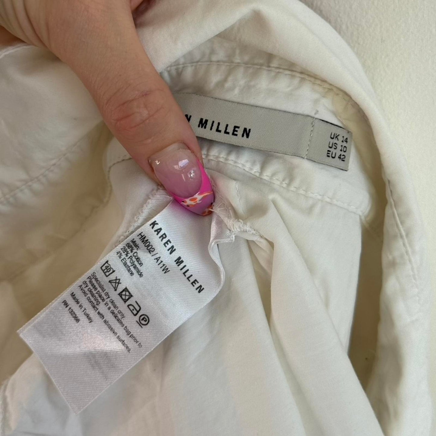 2011 Karen Millen fitted stretchy lace up bust shirt blouse long sleeve white