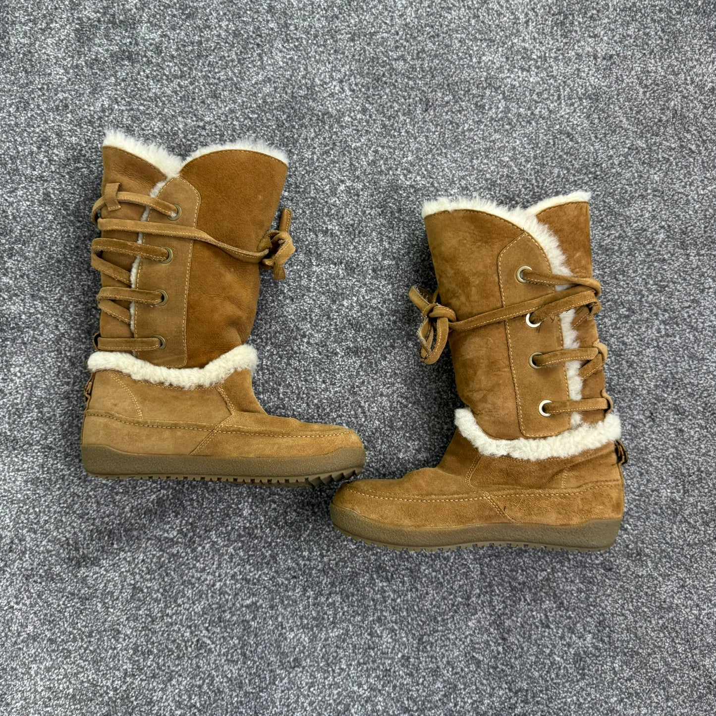 Y2K vintage suede boots faux fur lace up bow winter