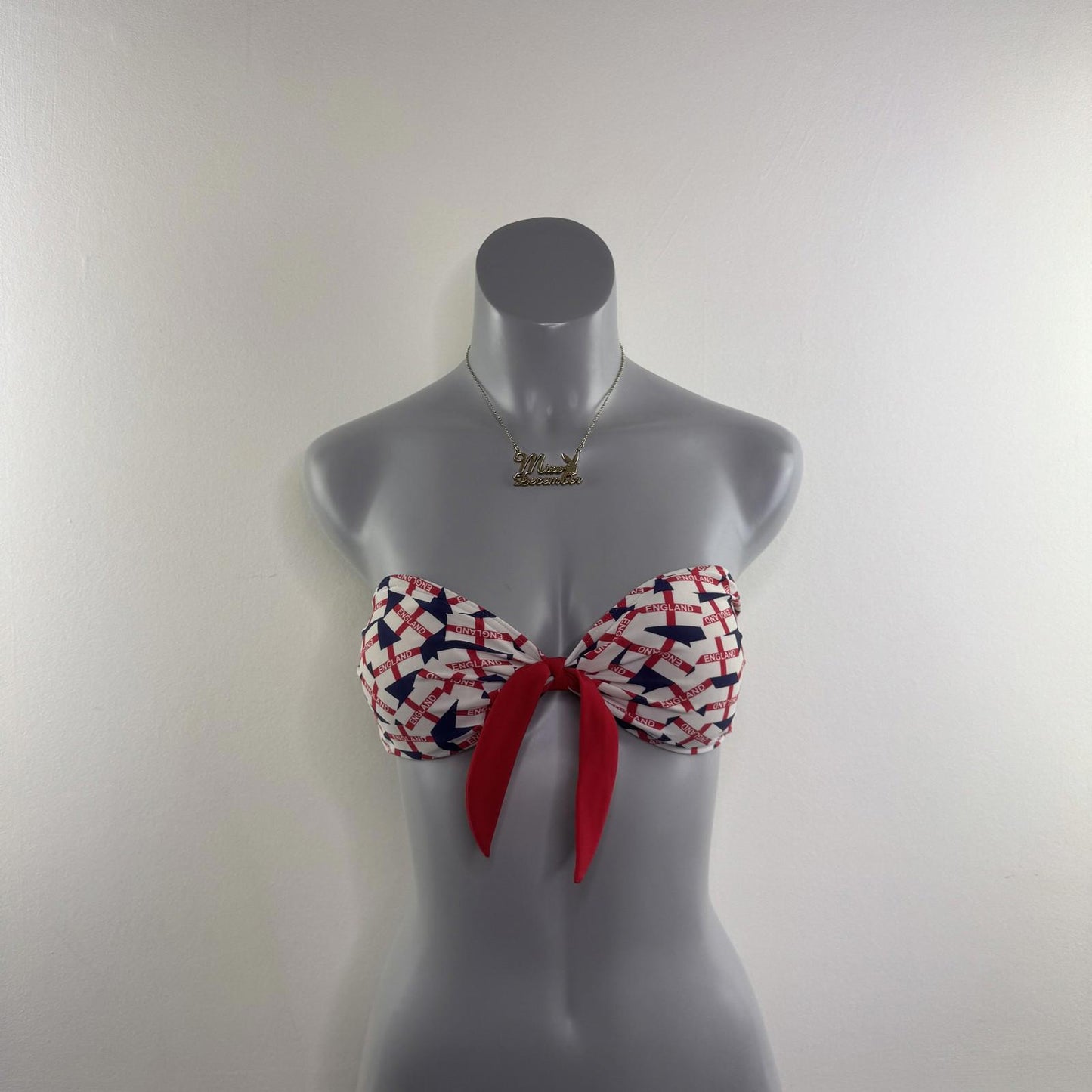 Y2K vintage England halter neck swimwear bikini top football flag bow strapless