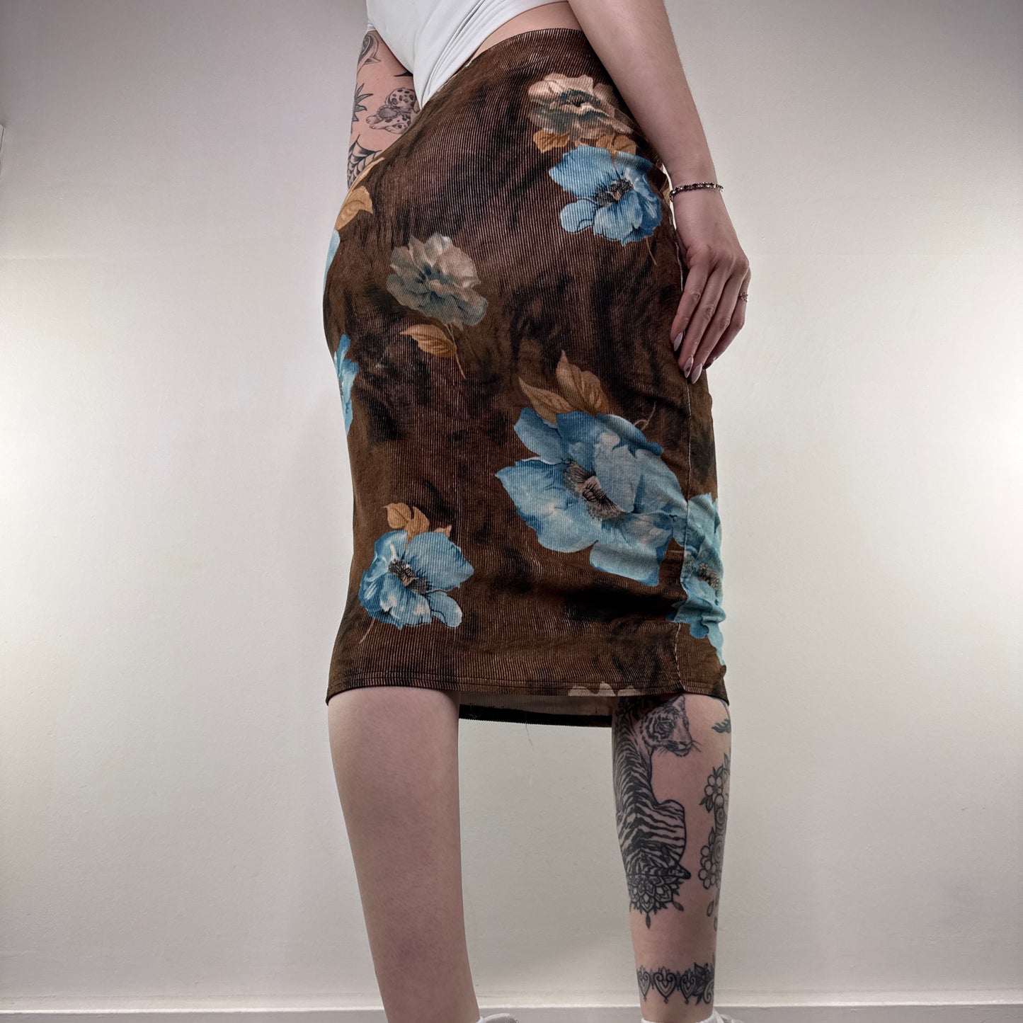 Y2K vintage floral stretchy midi skirt