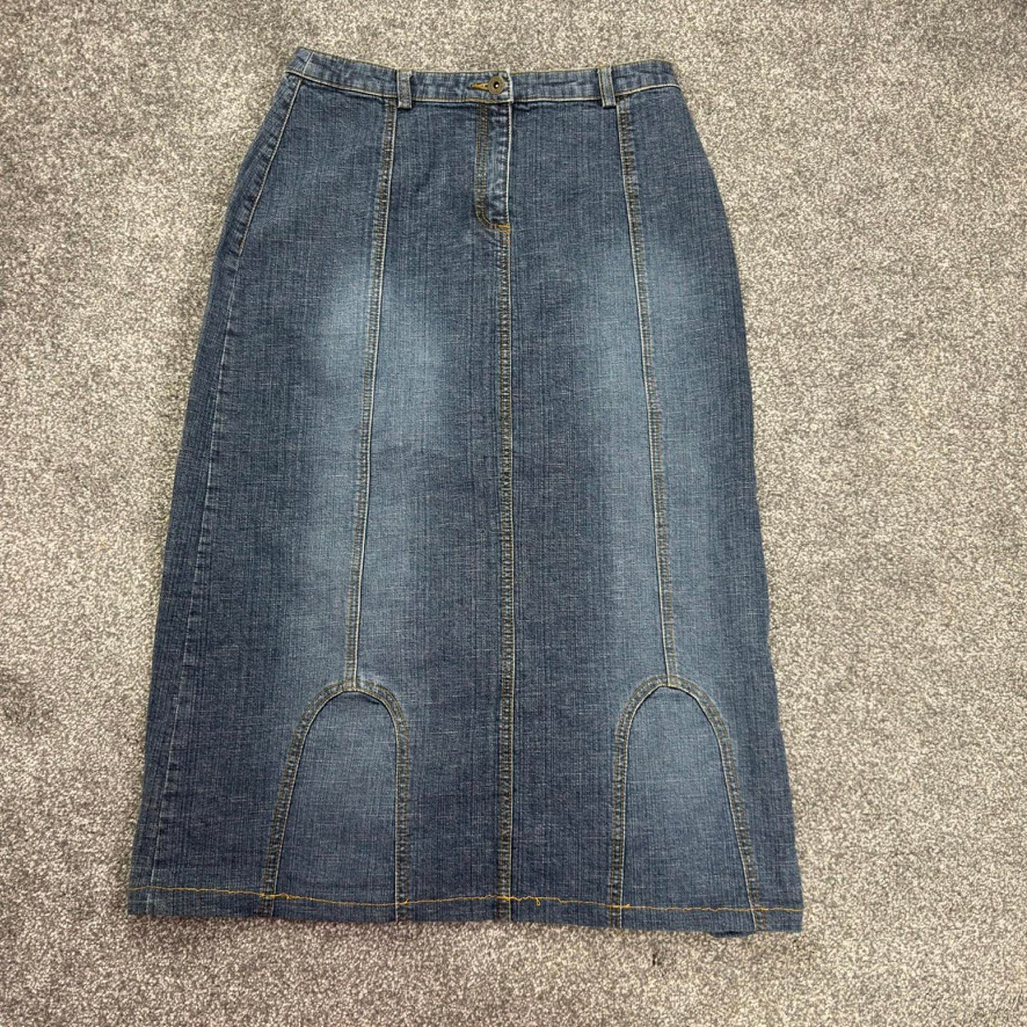 Y2K vintage stretchy denim midi skirt