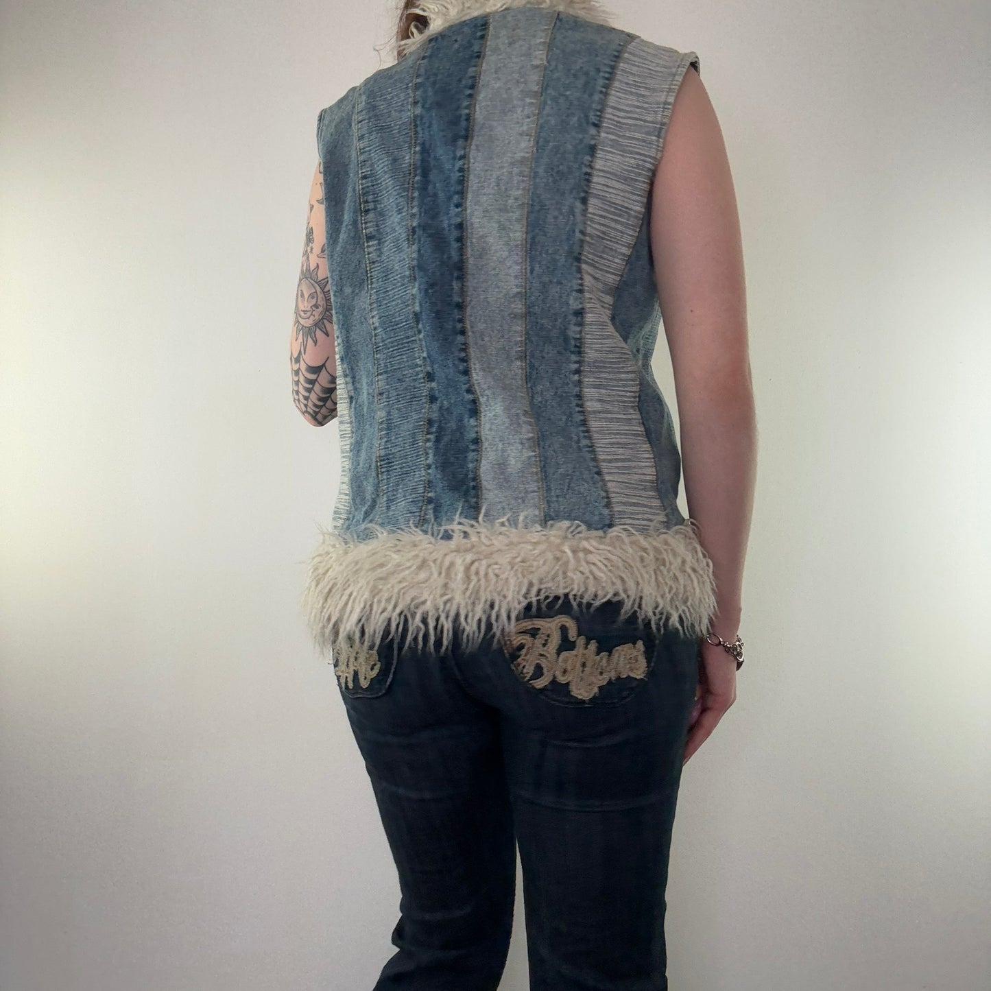 Y2K vintage denim patchwork gilet body warmer sleeveless jacket