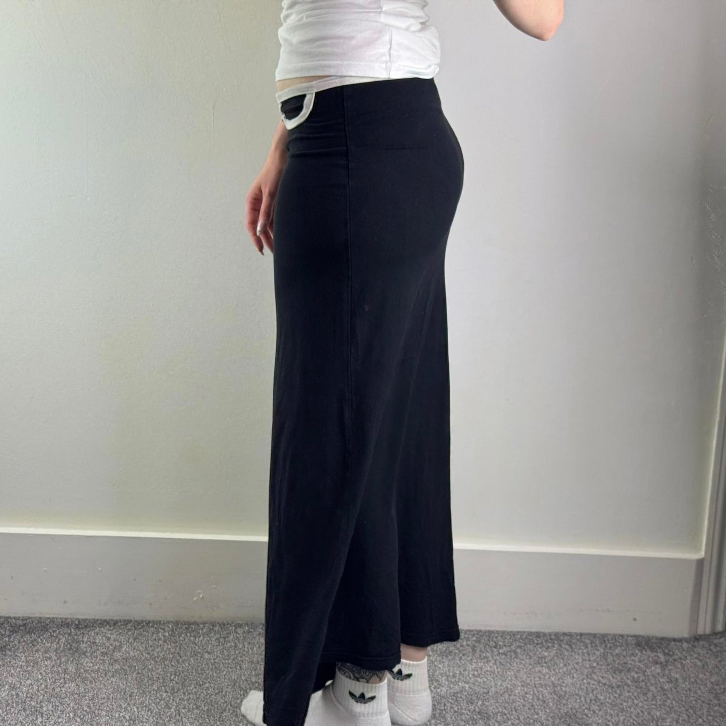 Y2K vintage Morgan de Toi maxi skirt stretchy black white a line fitted low rise