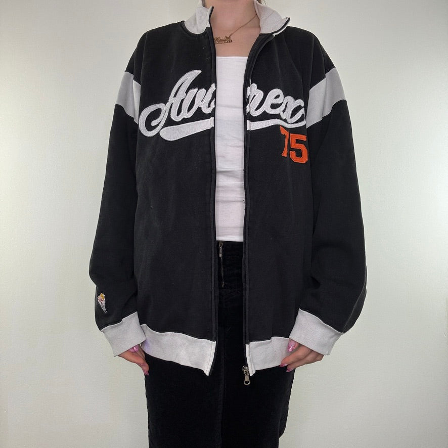 Vintage Avirex jumper zip up spell out embroidered contrast stripe 90s Y2K