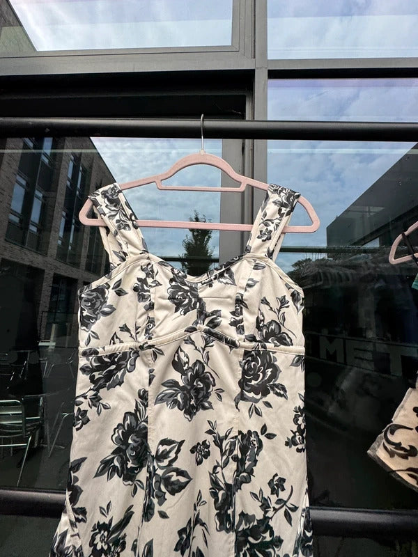 Vintage 2000s lace up floral midi dress evening wedding party