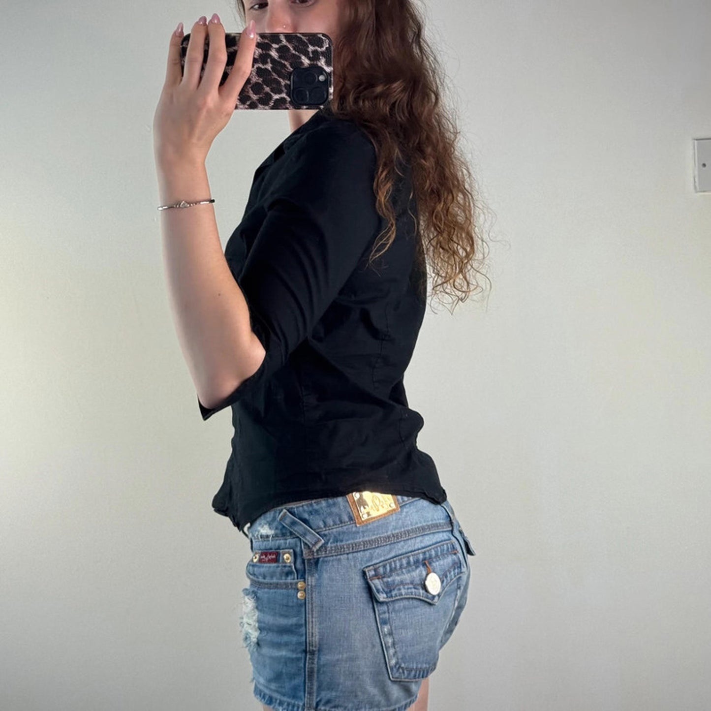 Y2K vintage fitted stretchy button up blouse shirt 3/4 sleeve