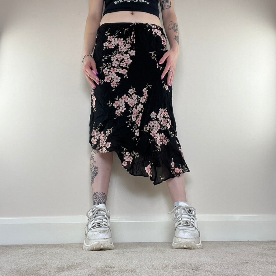 Y2K skirt floral asymmetrical low rise