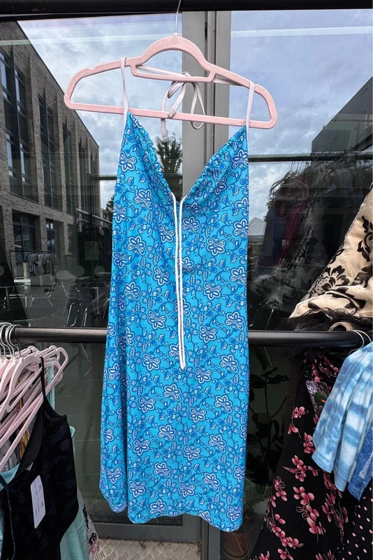 Vintage 2000s swimwear dress halter neck blue bow