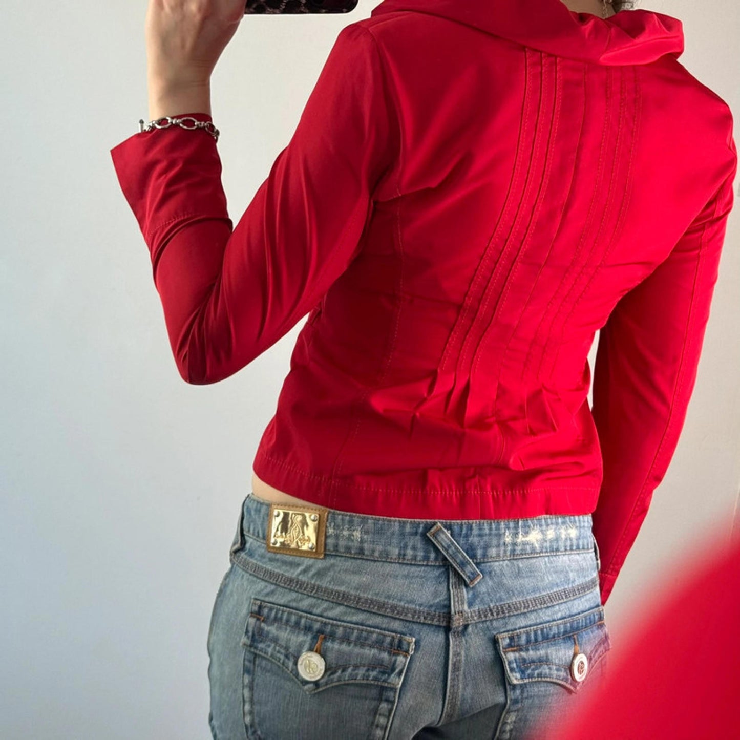 Y2K vintage stretchy fitted puff collar button up blazer jacket tailored cute