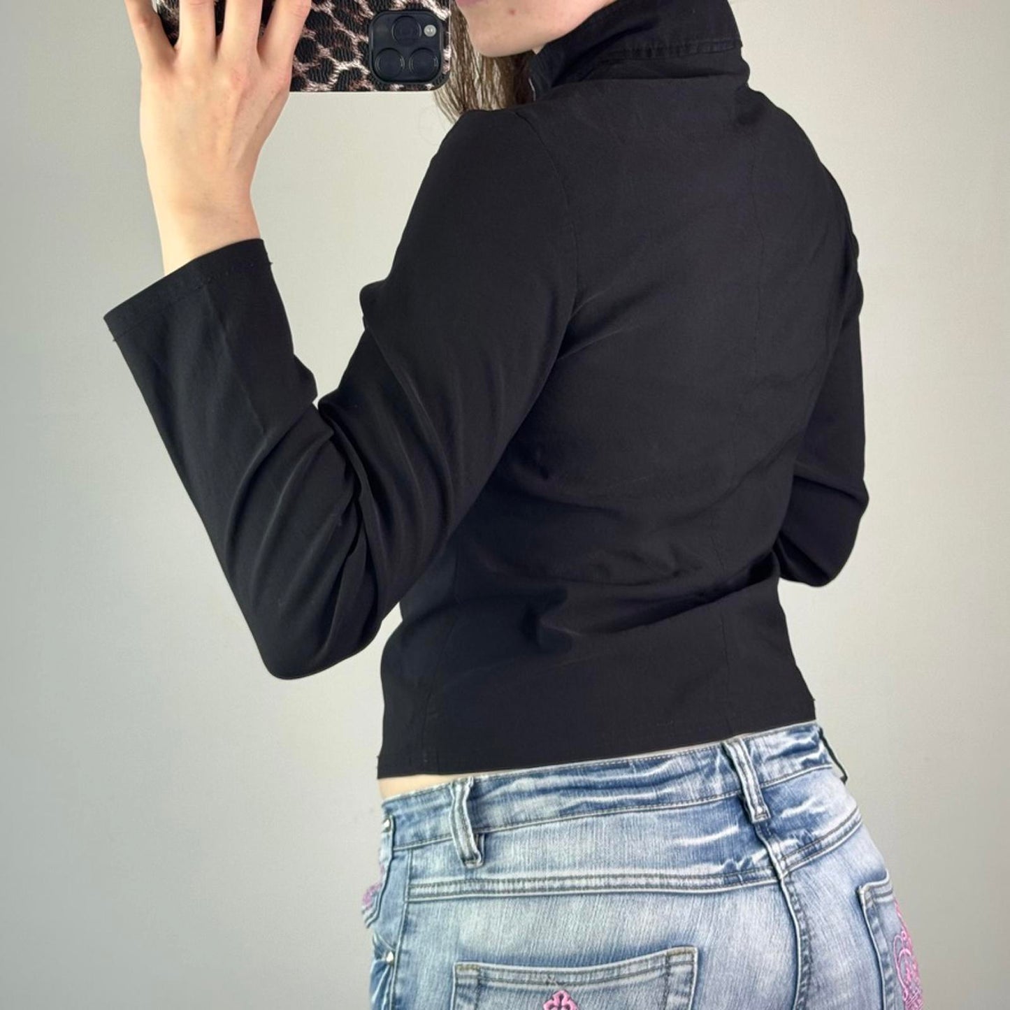 Y2K vintage fitted stretchy lightweight zip up jacket high neck