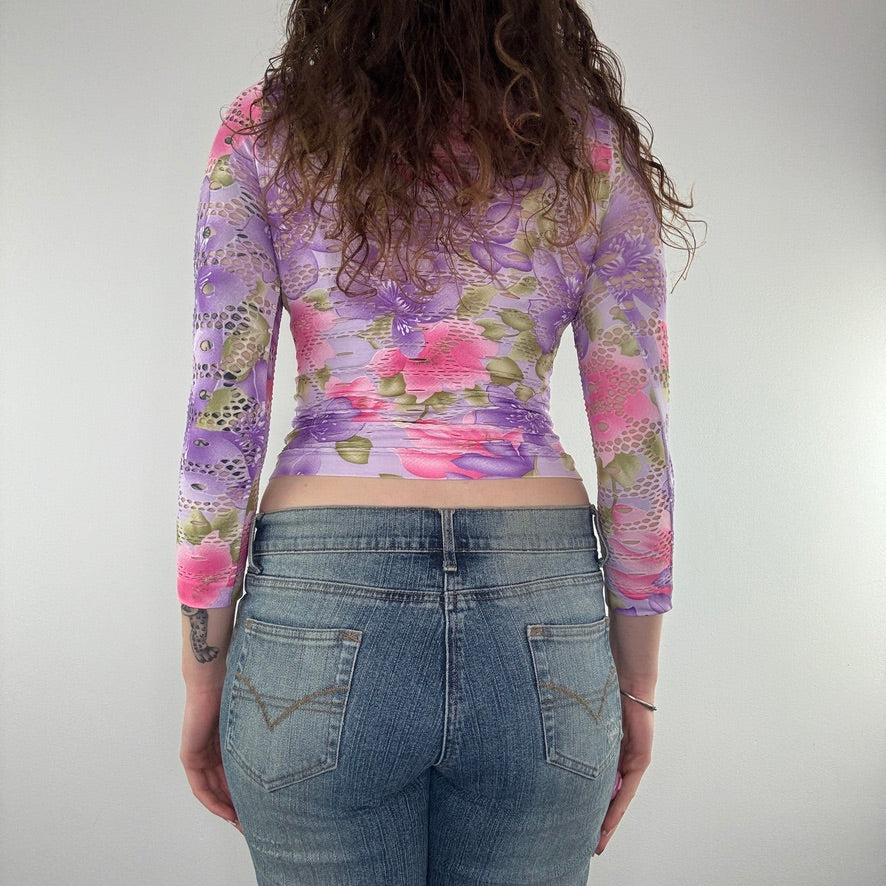 Y2K netted floral long sleeve top