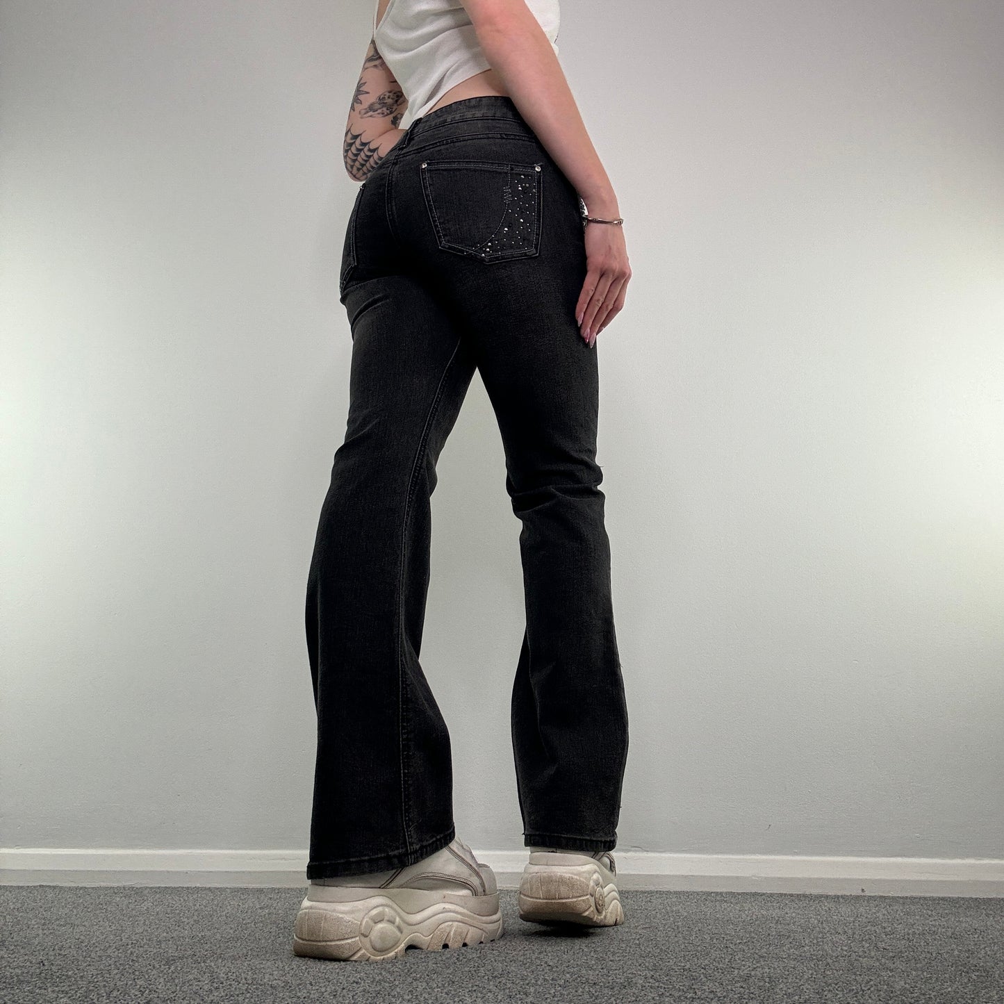 Y2K vintage rhinestone low rise bootcut jeans