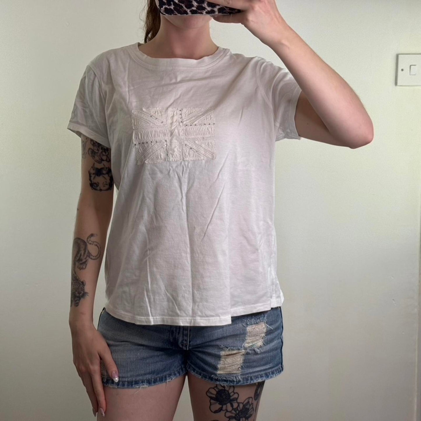 Y2K vintage Union Jack rhinestone t shirt top plus size embroidered