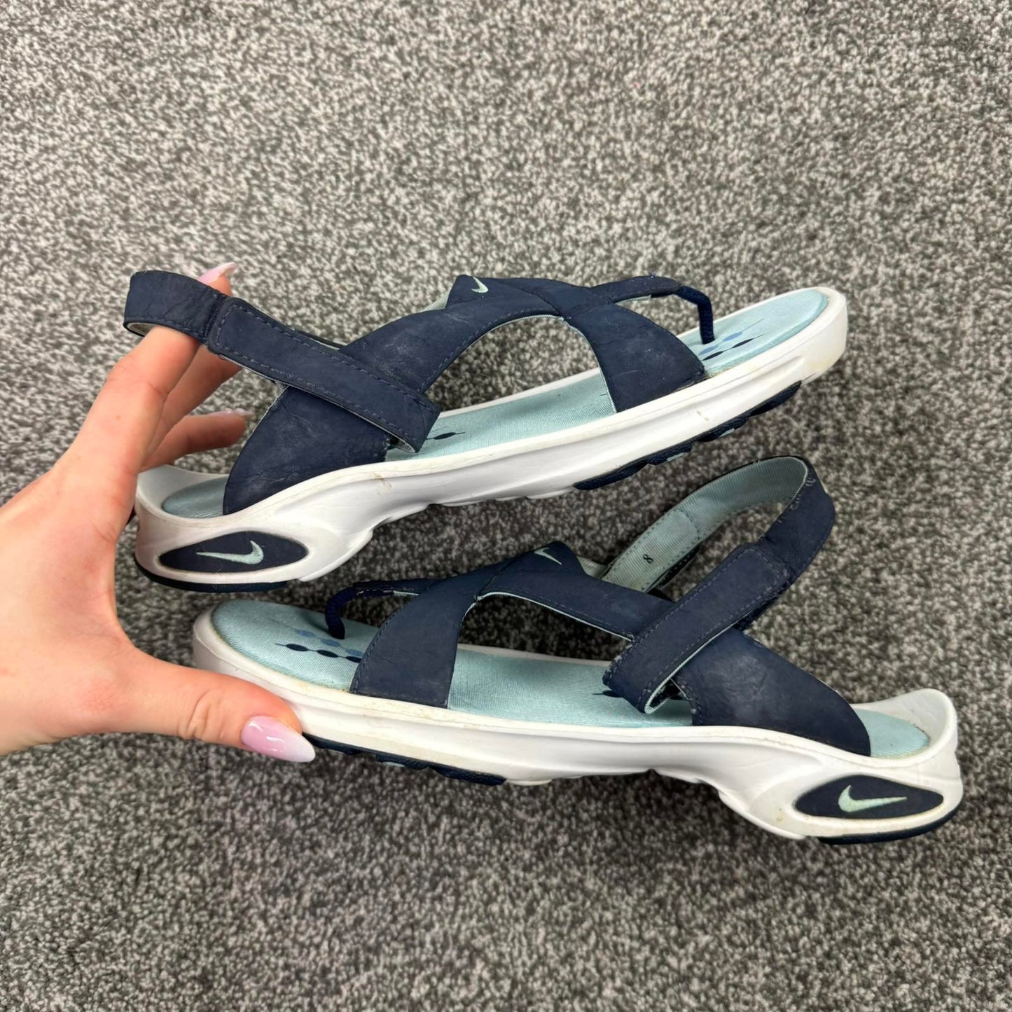 Y2K vintage Nike ACG sandals strap thong baby dark blue white sporty