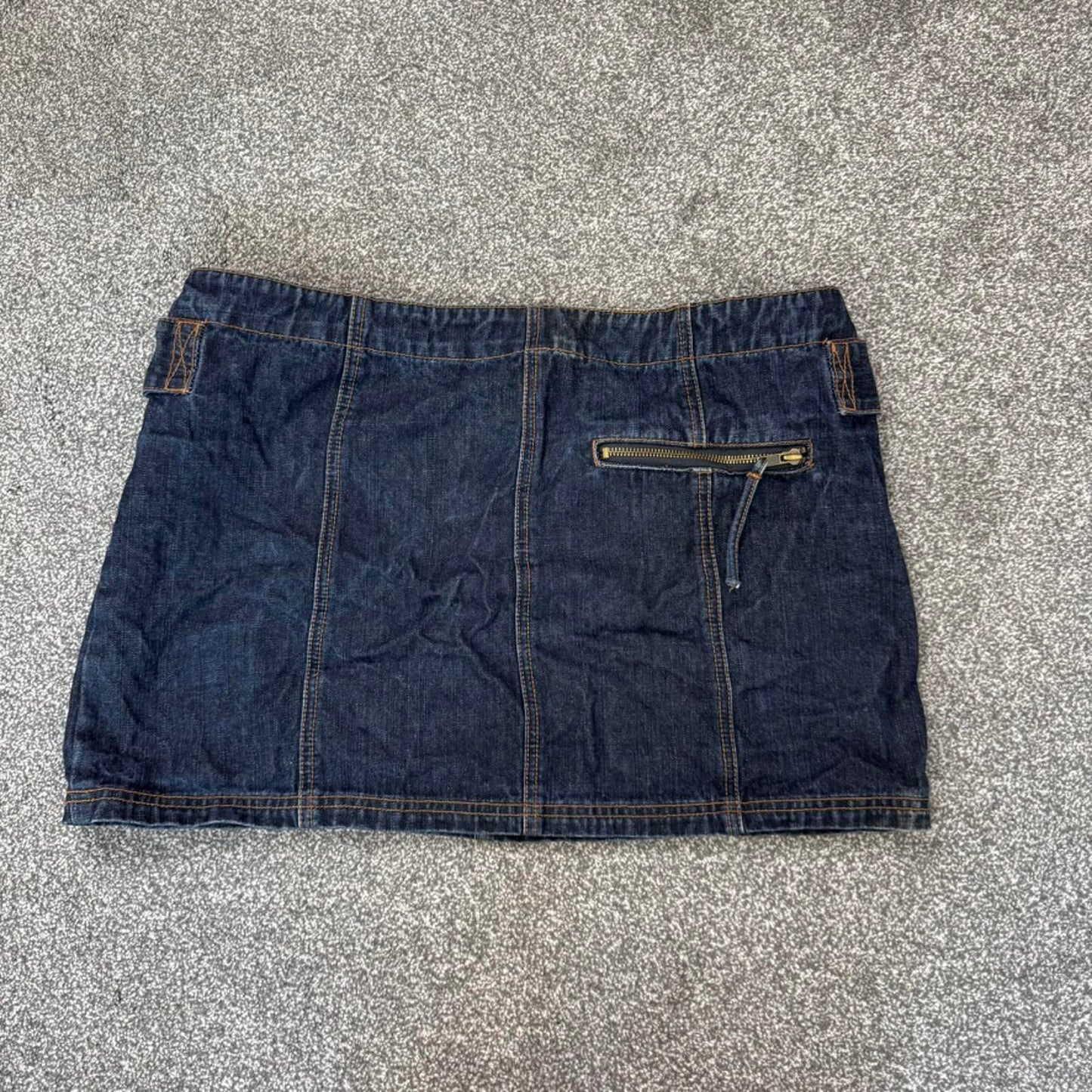 Y2K vintage faded dark denim mid rise mini skirt zippers cargo