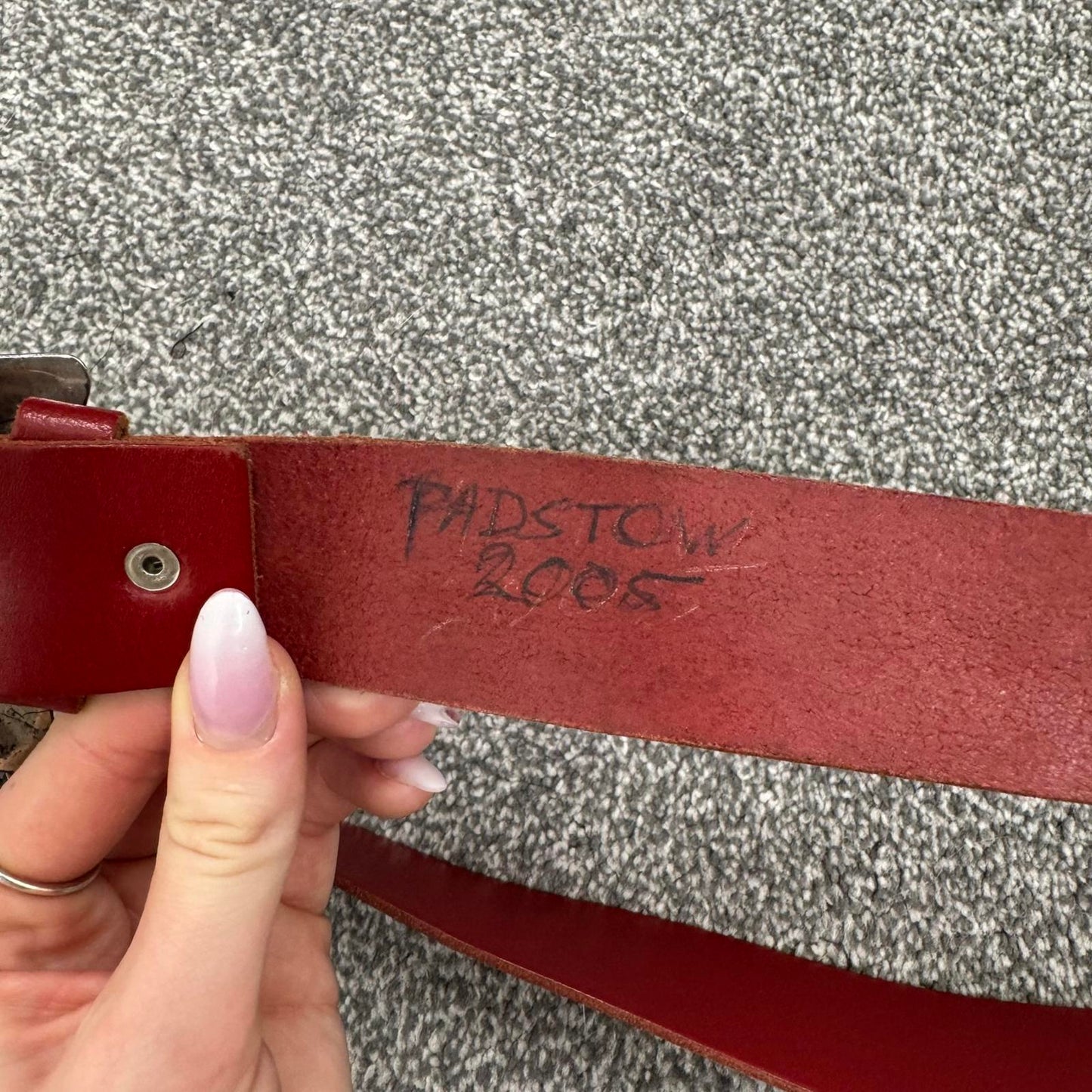 Y2K vintage real leather square buckle belt red embossed