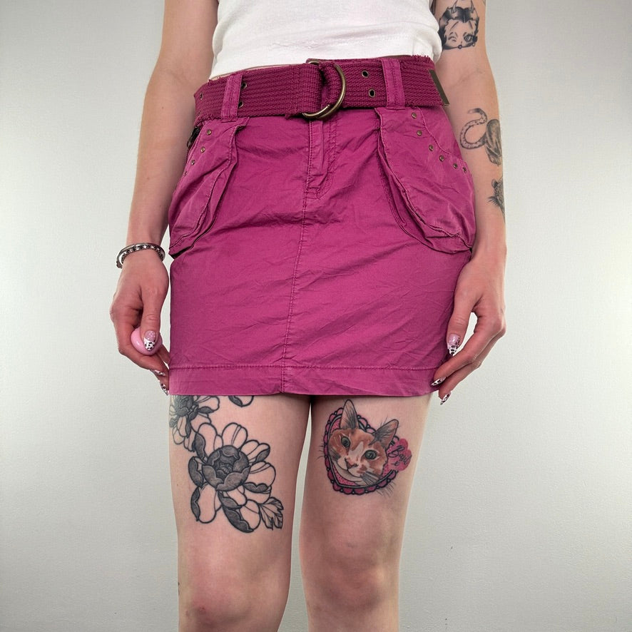 Y2K cargo mini skirt with grommet belt