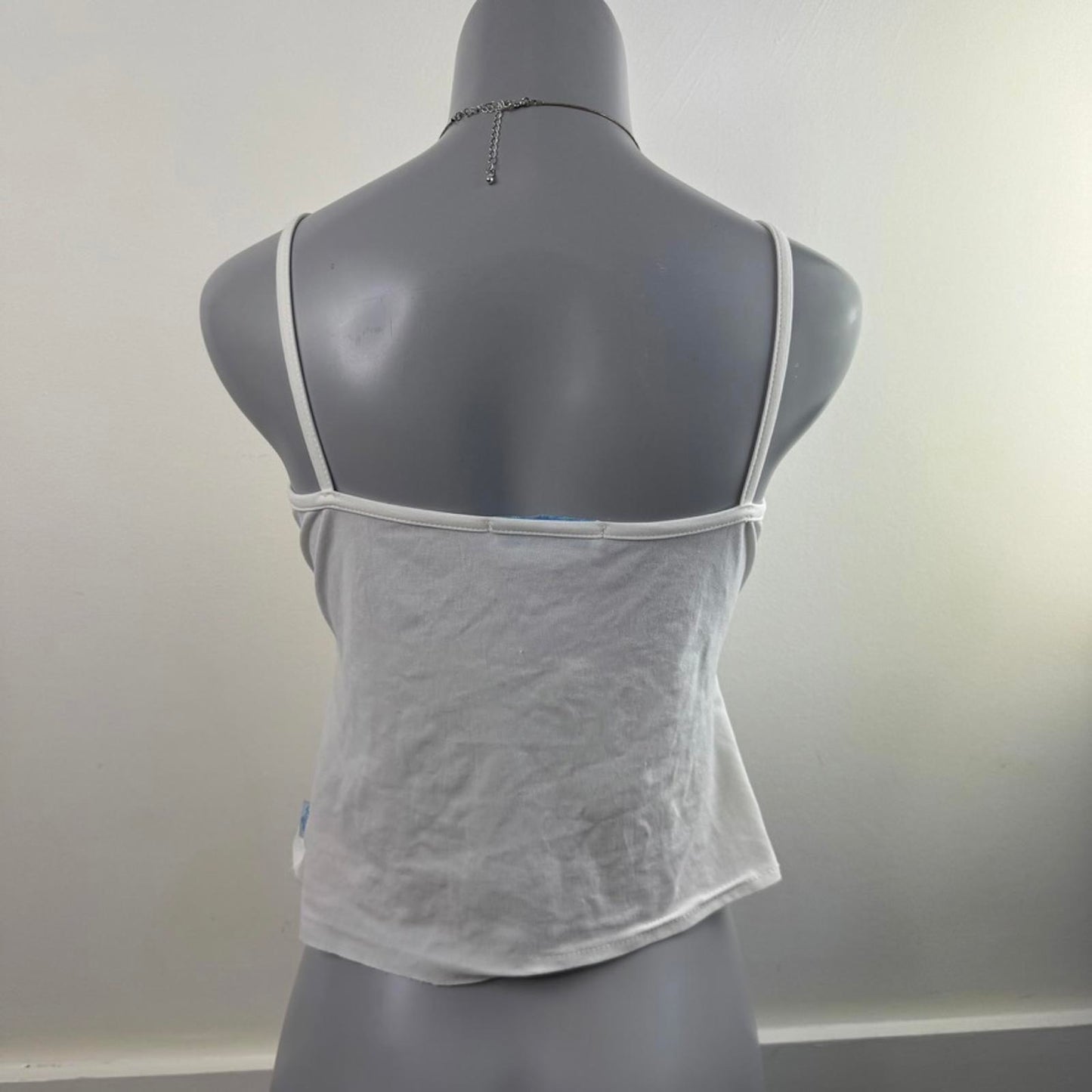 Y2K vintage milkmaid mesh white cami top cropped ruched bust strappy