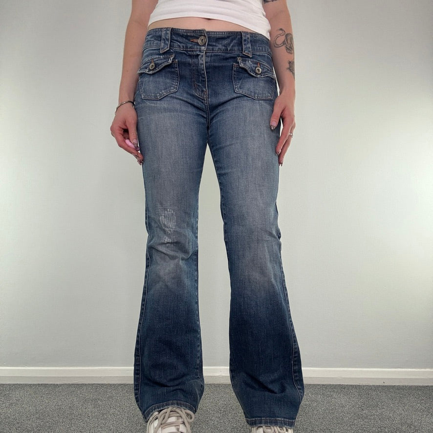 Y2K vintage mid rise faded denim bootcut embroidered distressed