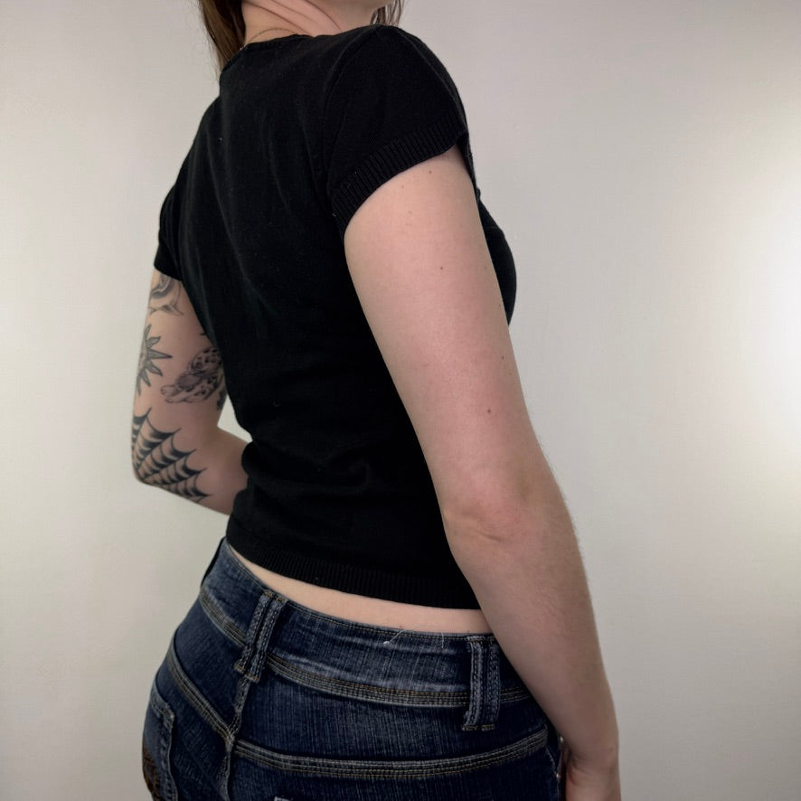 Y2K vintage fine knit black top
