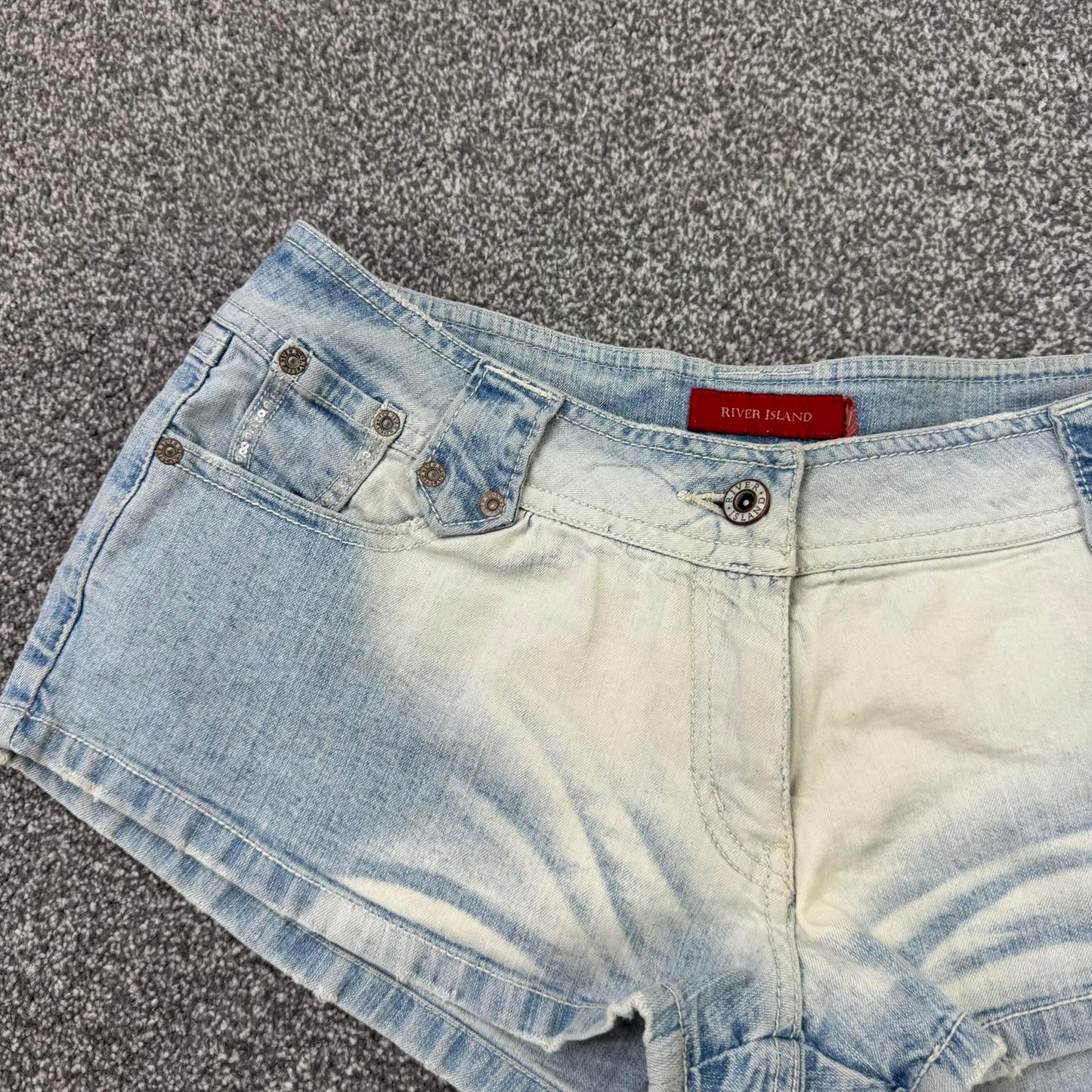 Y2K vintage low rise denim mini shorts faded hope slogan patchwork embroidered