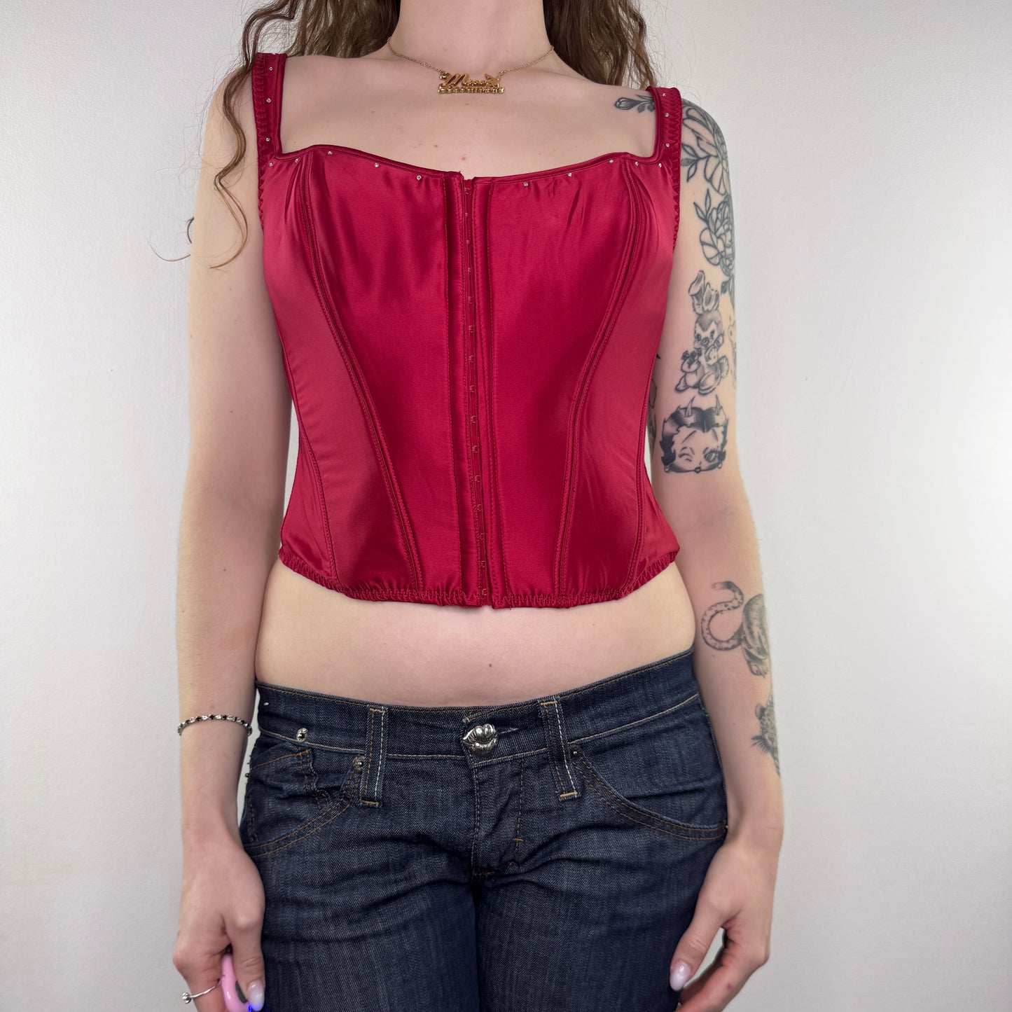 Y2K vintage boned rhinestone satin bustier top