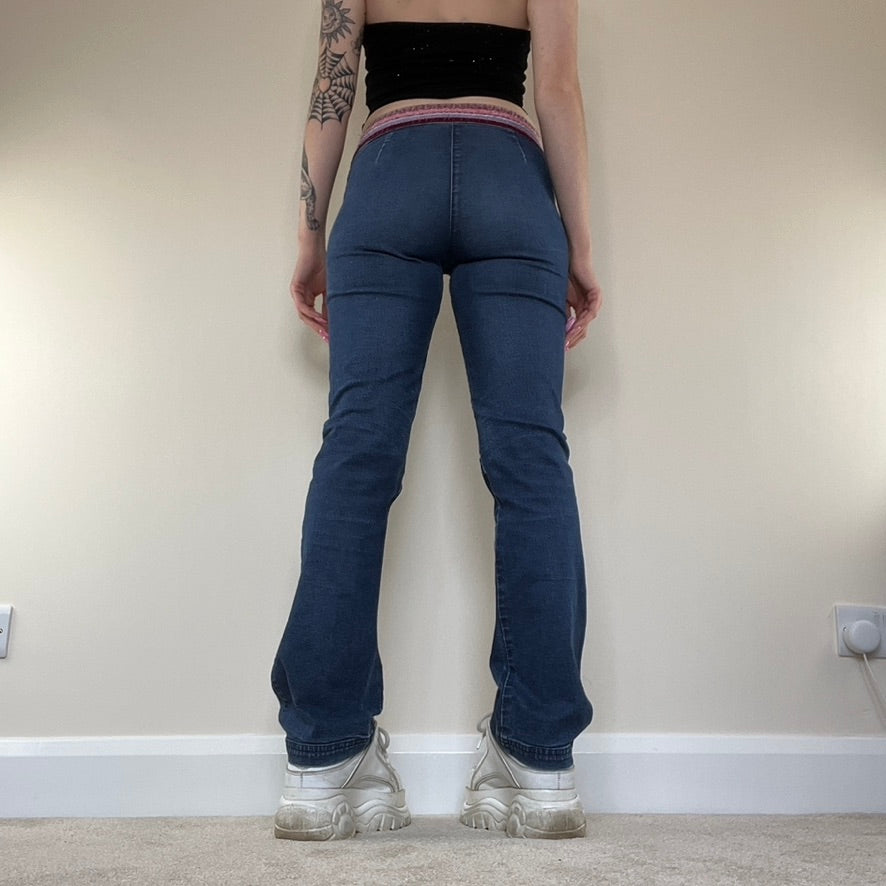 Y2K straight leg pink waistband denim jeans