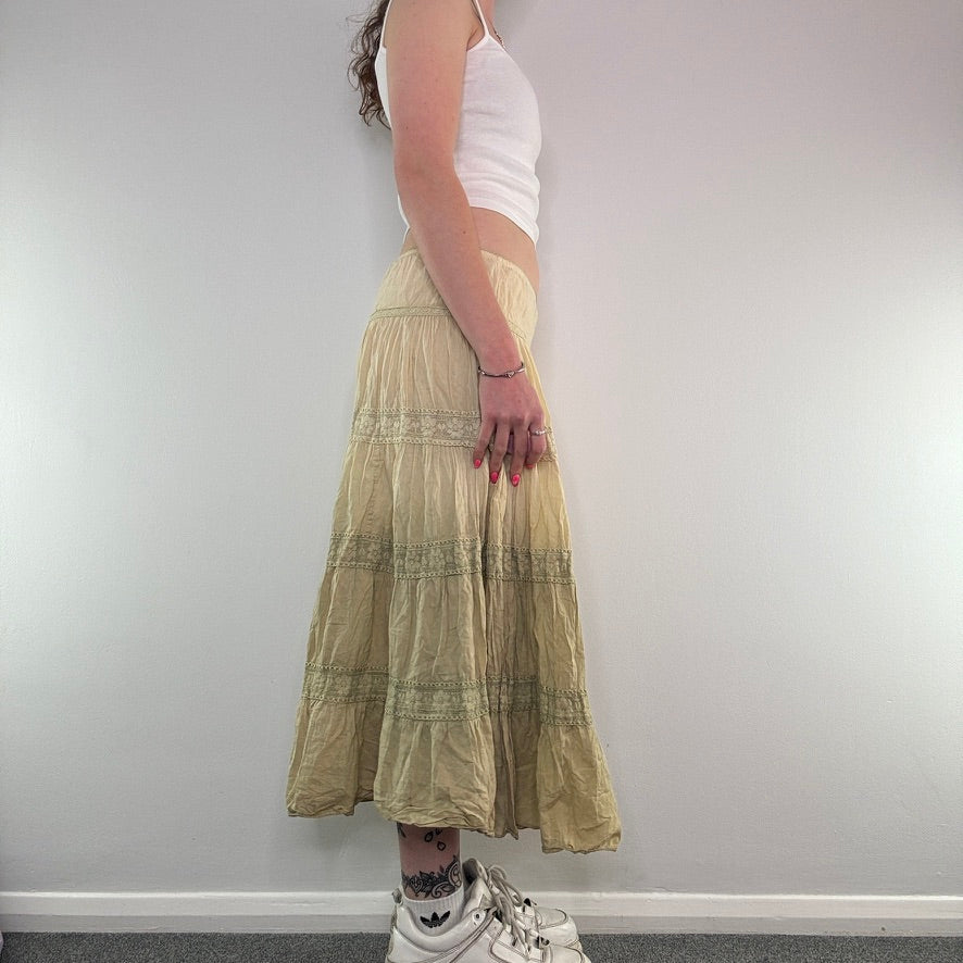 Y2K boho ombre lace trim maxi skirt