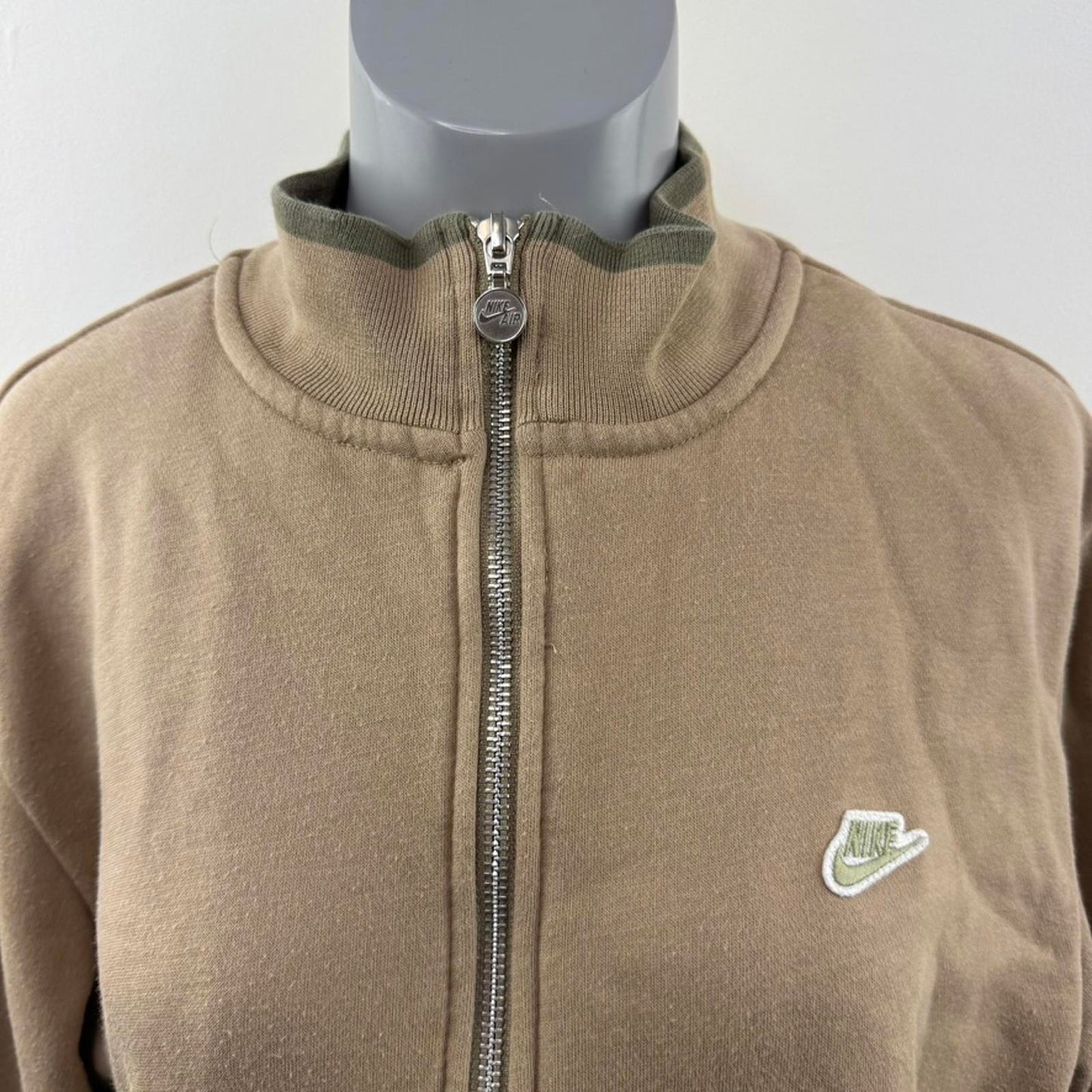Y2K vintage Nike zip up jumper stripe high neck beige khaki stripy silver