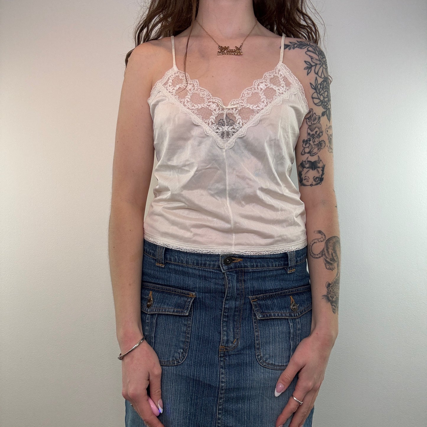 Y2K lace sheer cami top