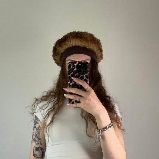 Vintage wool beret hat brown two tone fluffy